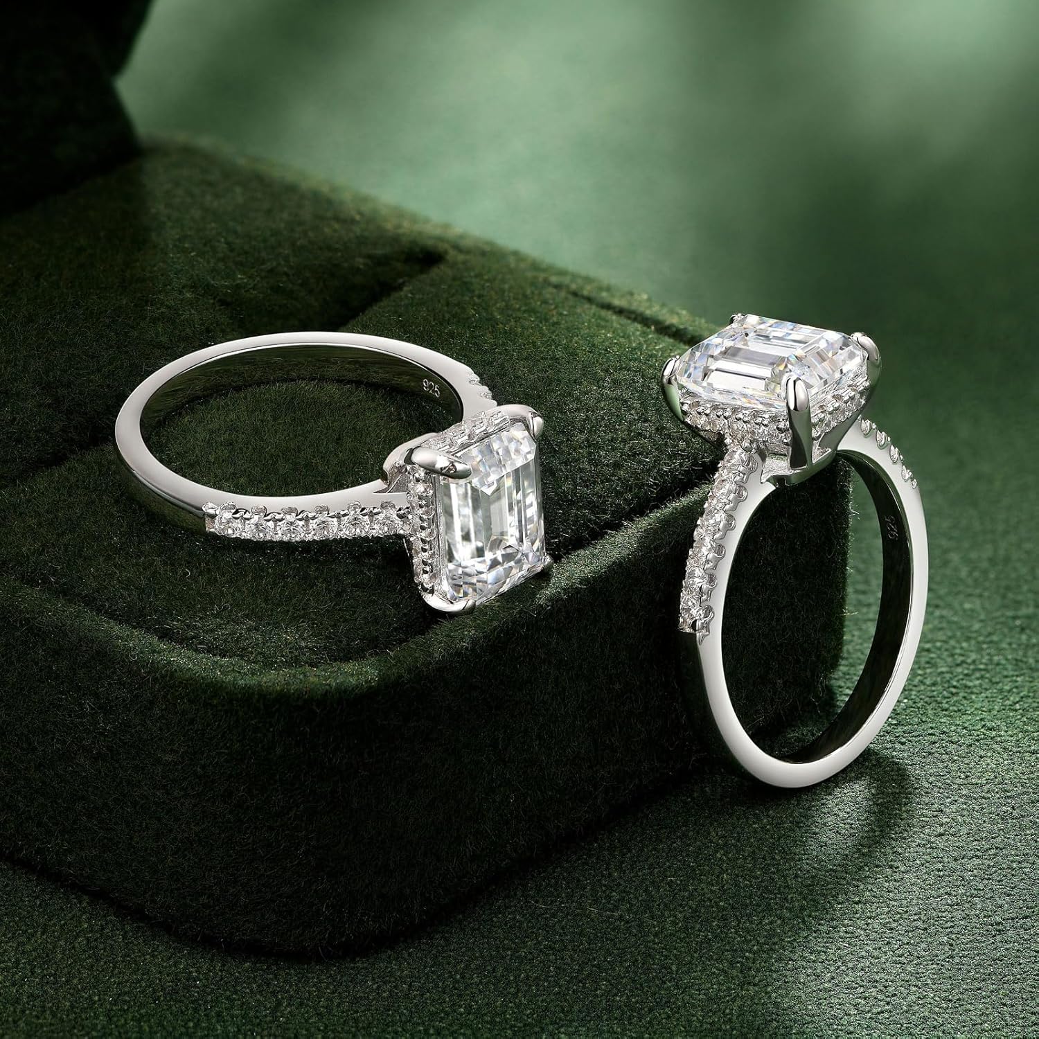 SHELOVES Emerald Cut Engagement Ring Sets for Women 5A CZ with Adjustable Ring Enhancers 925 Sterling Silver Sz 8.5