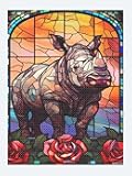MOER SKY Stained Glass Rose Rhino Diamond Painting Kits DIY 5D Crystal Full Round Diamond Painting, Handmade Art for Living Room Home Wall Decor Birthday Gift 12x16 Inch