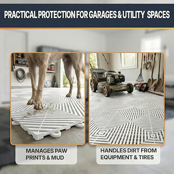Nitro Tiles Vented by FlooringInc 12 x 12 Interlocking Garage Floor Tiles, Self-Draining Heavy Duty Polypropylene Drainage Tiles, Snap-Together Non-Slip Floor Tile, Arctic White, 1-Pack (1 SqFt)