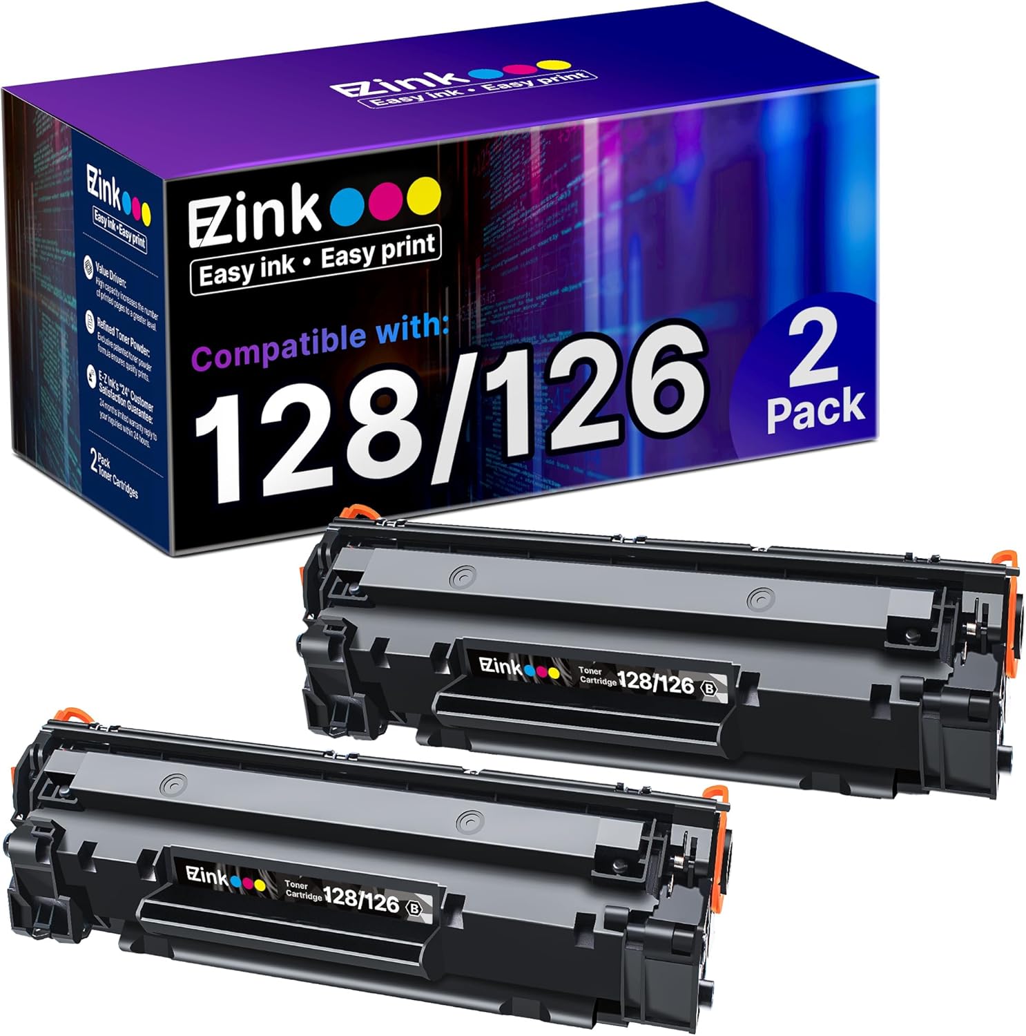 E-Z Ink Compatible Toner Cartridge Replacement for Canon 126 128 Black Toner Cartridge CRG-126 CRG-128 CRG128 for Imageclass D530 L100 L190 LBP6230DW LBP6230 MF4890DW MF4770N MF4880DW (2 Pack)