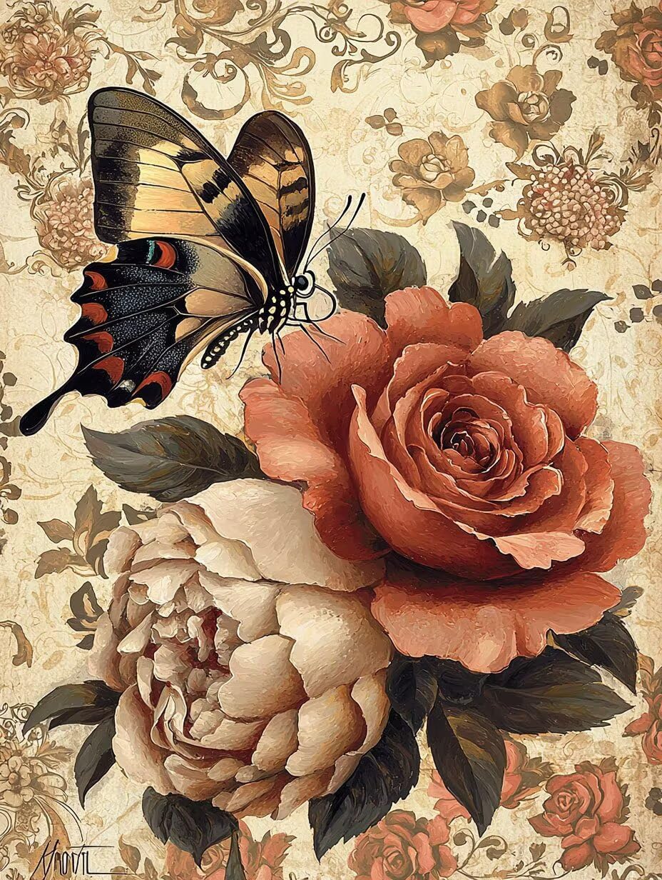 WEISHIWE Dipingere con i Numeri Adulti Rosa vintage, 80x100cm s-267 | Paint by Numbers Kit con Pennelli e Acrilico Pigmento, Fai da te Olio La Pittura di Numeri Kit, Decora la Casa, senza Cornice