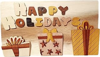 Happy Holidays Hand-Carved Puzzle Box with No Paints! No Stains! Hidden Felt Lined Interior That hides Jewelry, Gift Cards, or Money. No Two Will Ever be Identical! Pet Carvers