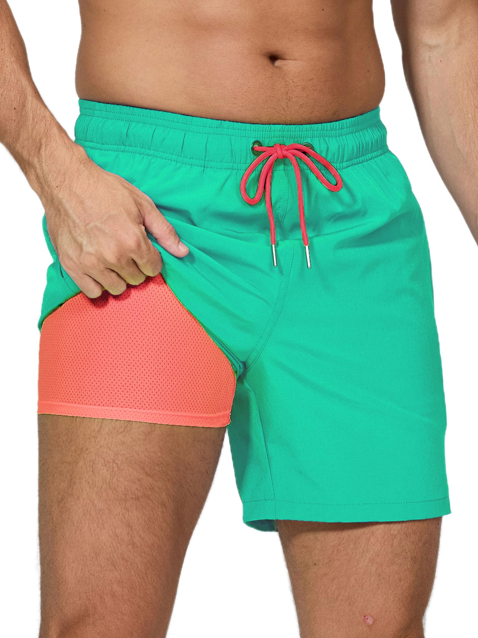 Arcweg Costume da Bagno da Uomo con Boxer Slip Foderato Pantaloncini da Bagno Fodera a Compressione 2 in 1 Pantaloncini da Spiaggia con Tasca con Cerniera Surf
