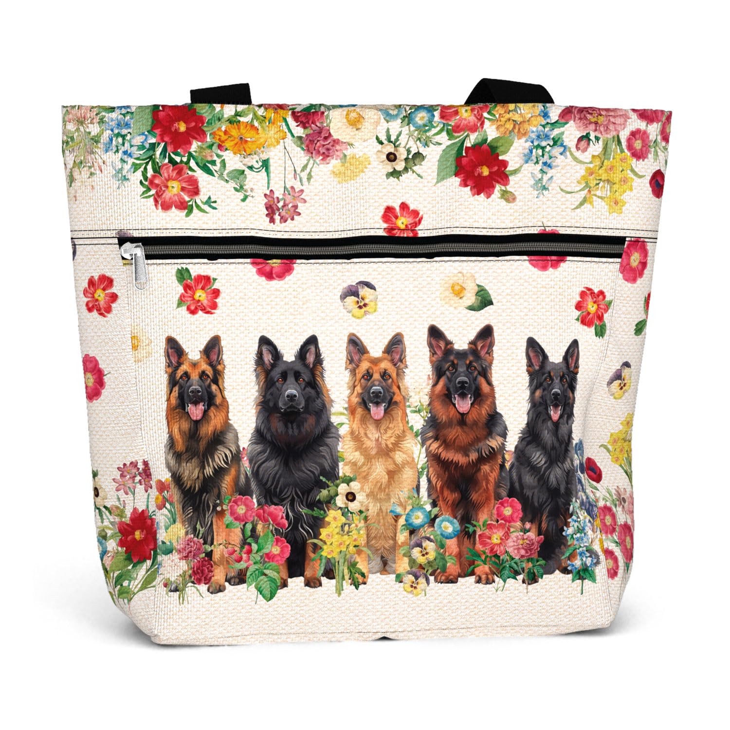84hoods Large Tote Bag for Work for Women. Gift for German Shepherd Lovers and Owners. Bag with Pockets and Zipper.