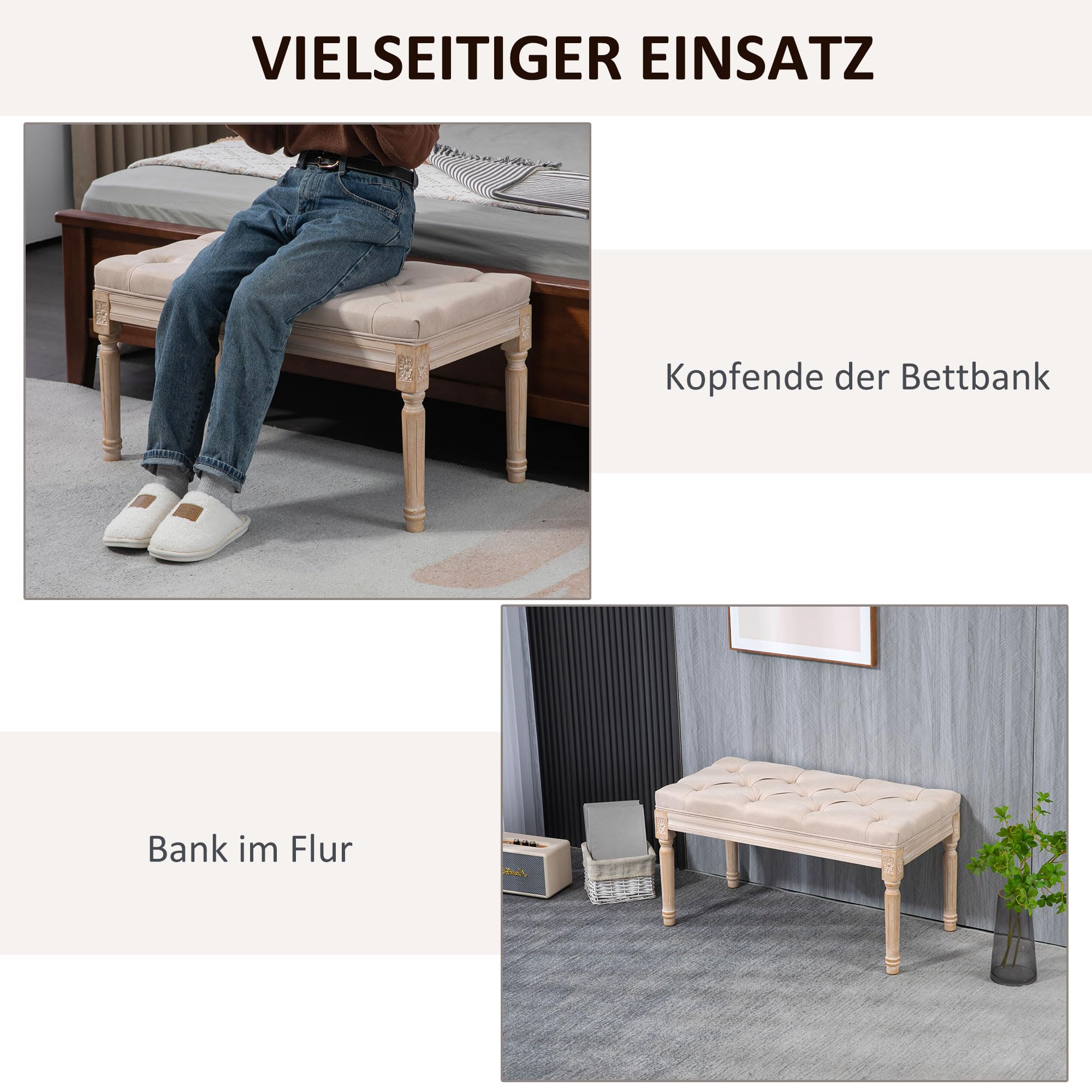 HOMCOM Polsterbank Sitzbank mit Knöpfen Leinenoptik 80x40x43cm Beige