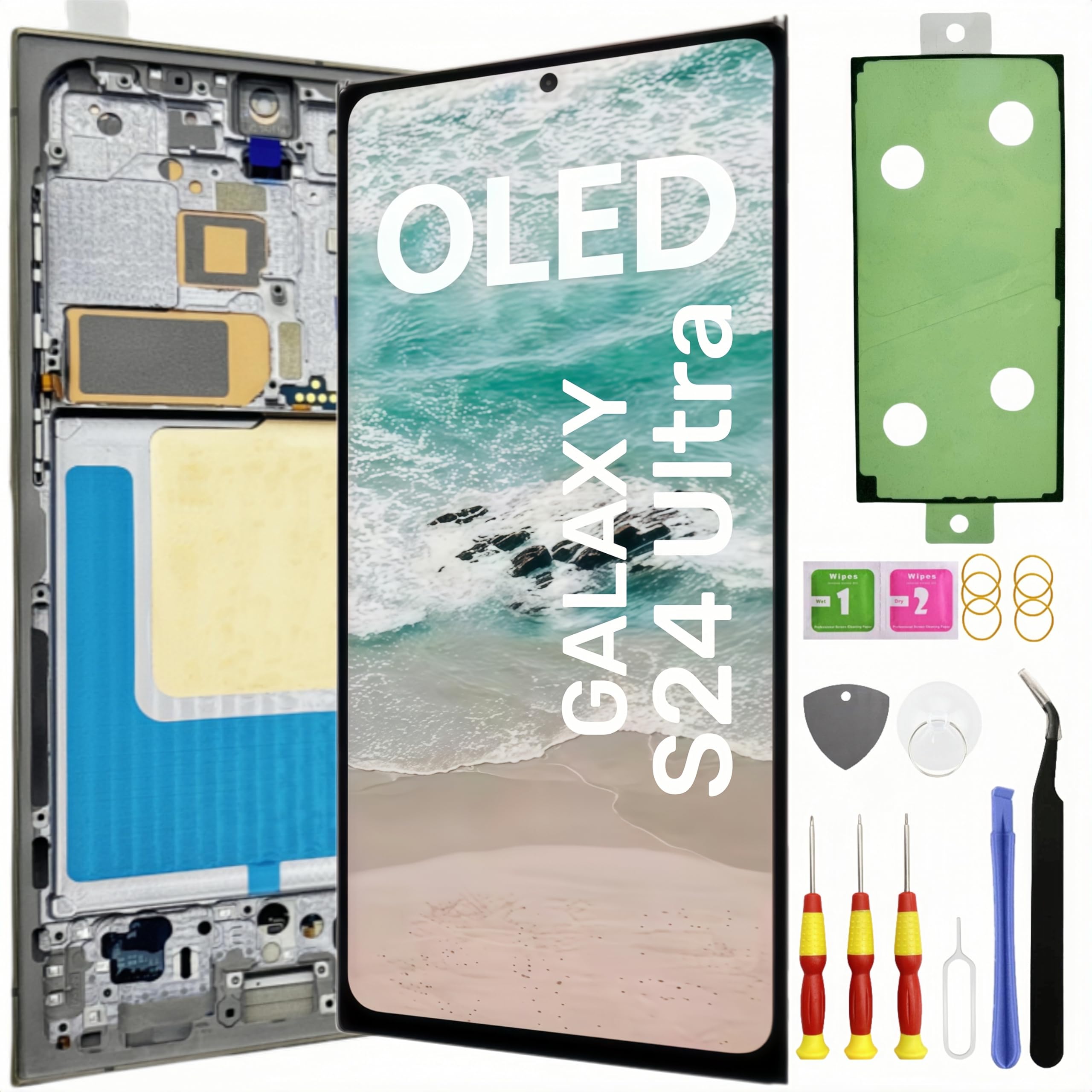 Photo 1 of OLED Galaxy S24 Ultra Screen Replacement for Samsung Galaxy S24 Ultra 5G LCD Screen Touch Digitizer Display Pantalla with Frame Tool kit SM-S928U Support Fingerprint (Titanium Yellow)