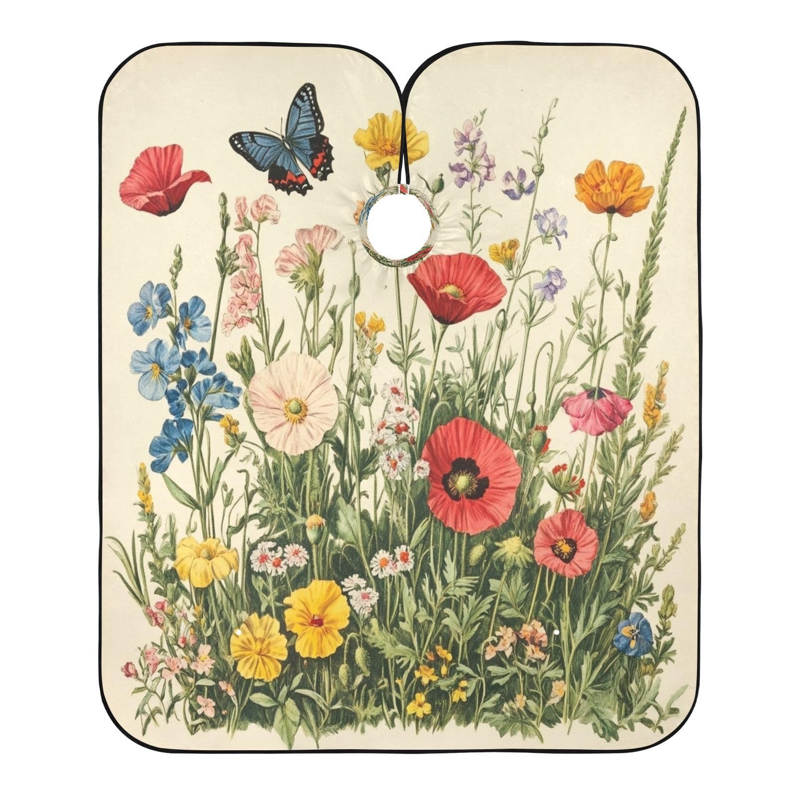 Kigai Hair Cutting Cape for Men & Women Butterfly Poppy Wildflowers Waterproof Barber Cape Professional Hairdressing Salon Styling Cape with Adjustable Closure Snap