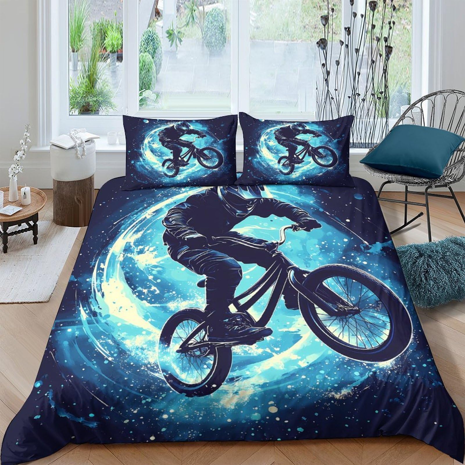 GPLZQXKJNH 3D Printed Galaxy Starry Sky Duvet Cover Set Microfiber Soft Breathable Cosmic Nebula Bedding for Bedroom Decor Single（135x200cm）