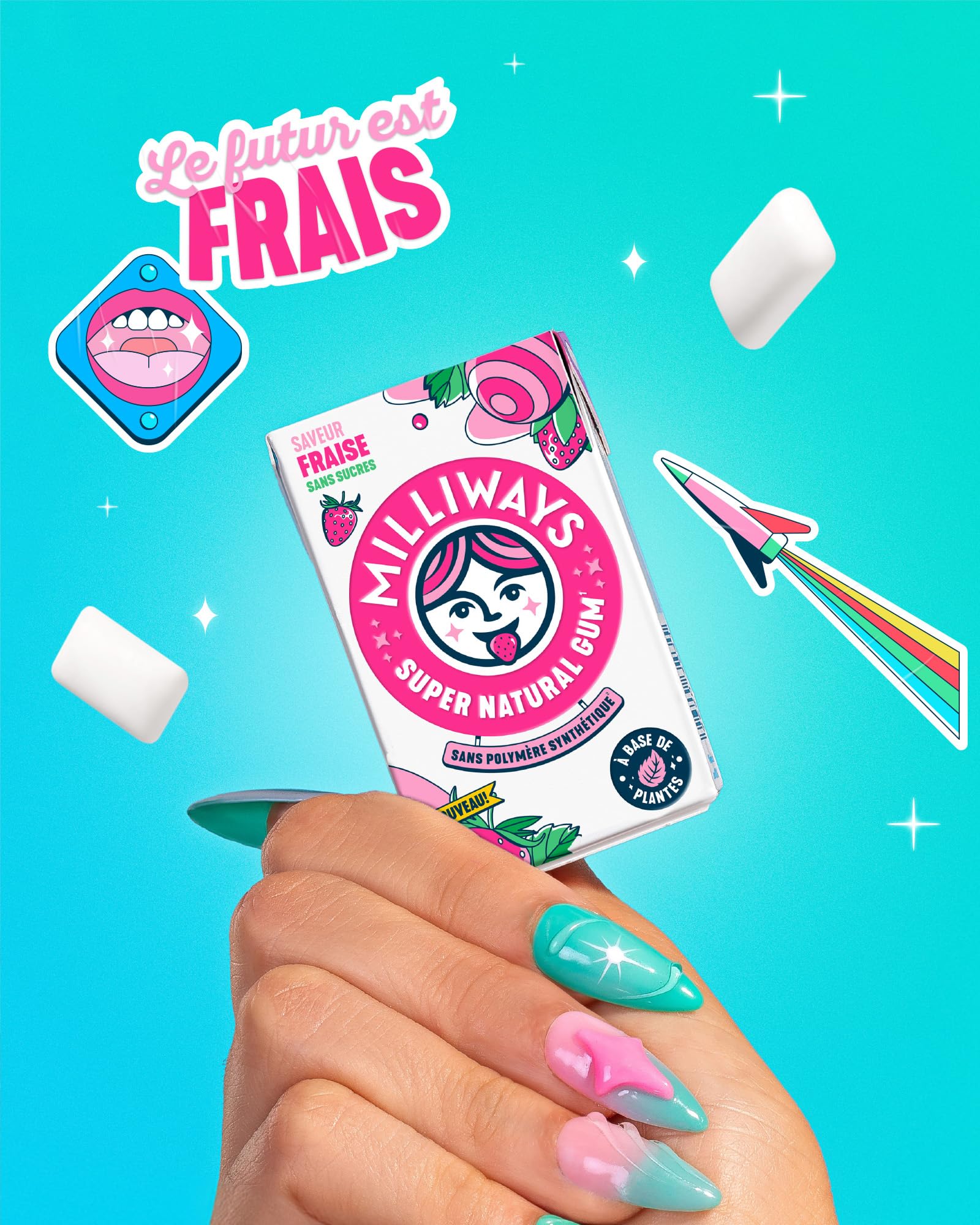 MILLIWAYS Chewing gum sans sucres à la fraise 12 boîtes de 10 dragées 20g Xylitol sans aspartame
