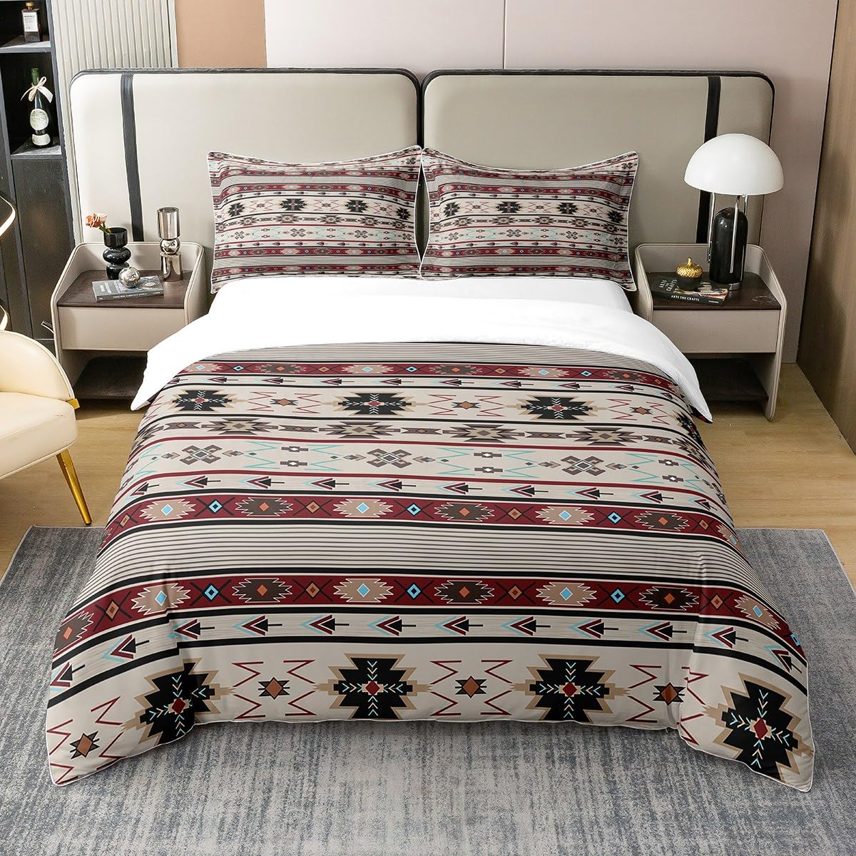 Homewish Ethnic Tribal Arrow 100 Percent Cotton Duvet Cover, Aztec Bedding Set Single,Exotic Western Indian Tribe Comforter Cover,Geometric Triangle Stripes Bohemian Bed Sets with 1 Pillowcase — image 1