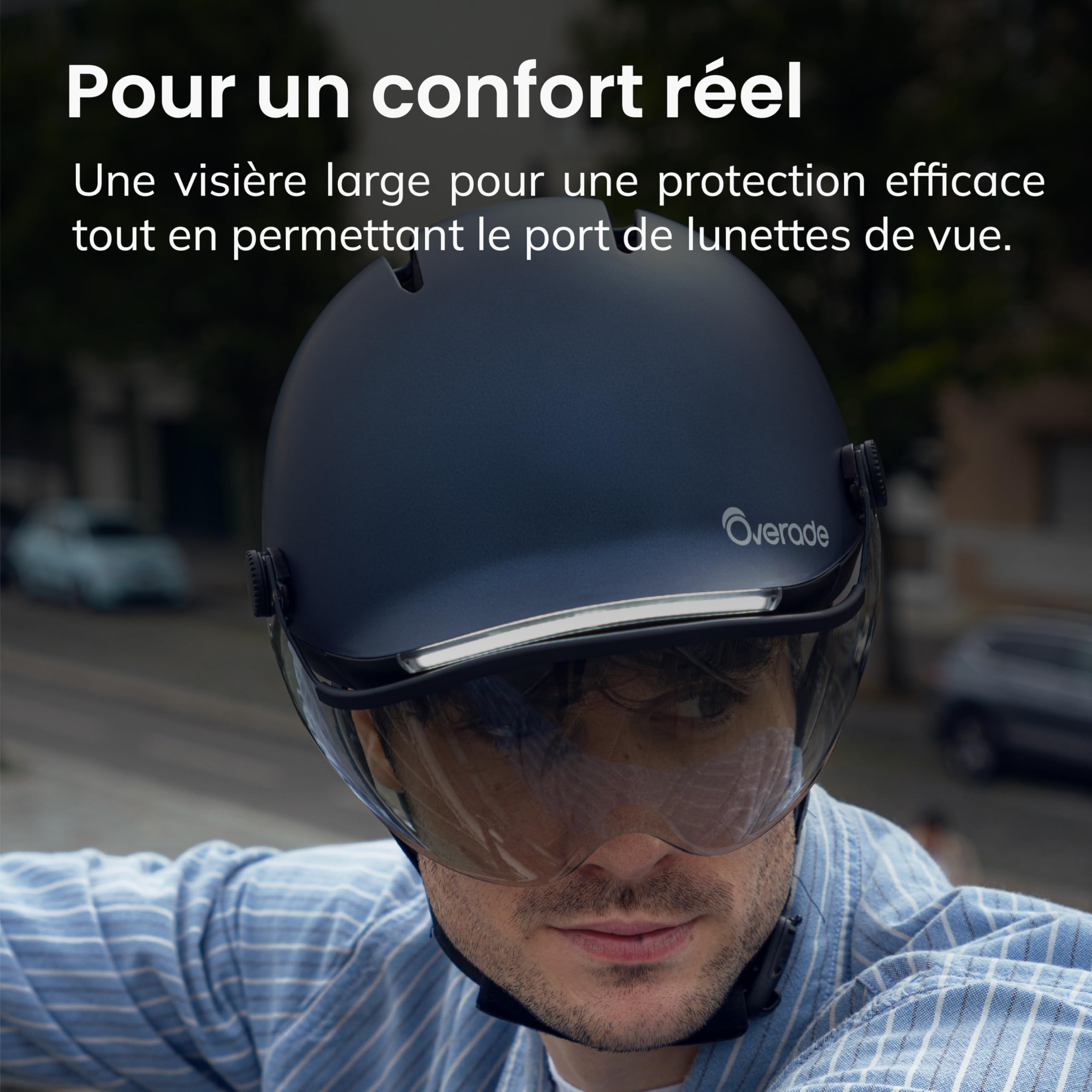 OVERADE - Visière | Écran Teintée pour Casque Life | Protection Contre la Pluie, Le Soleil et Le Vent | Compatible Lunettes de Vue | Fixation Rapide et Rotative | Innovation Française
