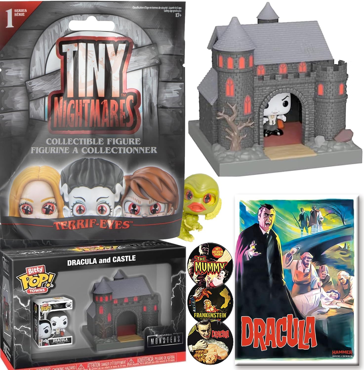 Mistress of Horror Exklusive Figur geb ndelt mit Pop Soda Elvira + Universal Monsters Karten + 3D Creep Movie Clip Blind Tasche + Scaredy Cat Spook Pack 4 St ck