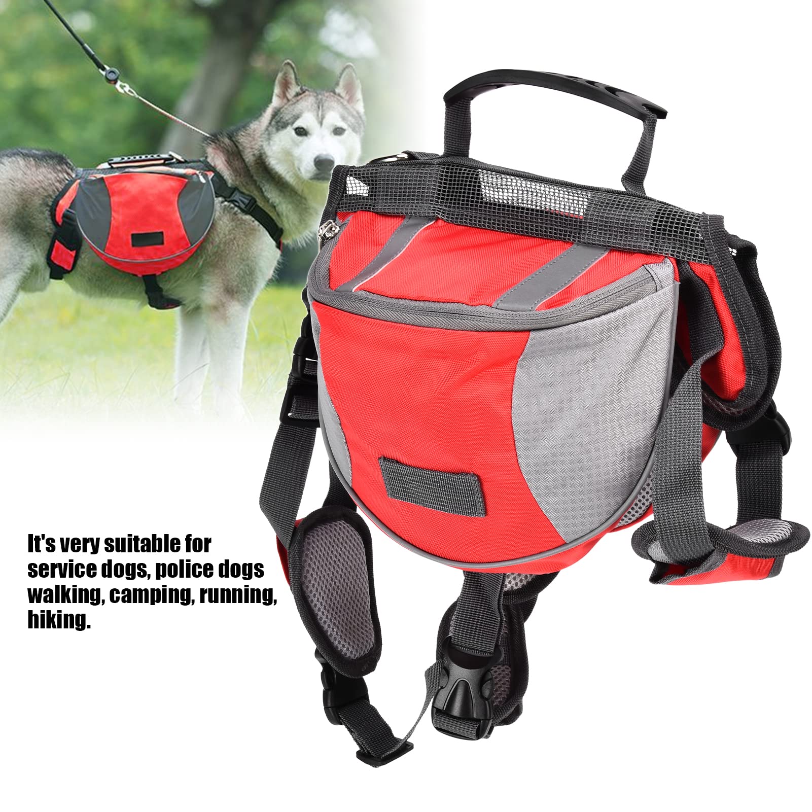Sac à Dos de Randonnée pour Chien, Sac de Selle pour Chien, Sac à Dos Réglable avec Poches Latérales et Bandes Réfléchissantes pour Chiens de Petite, Moyenne et Grande Taille,