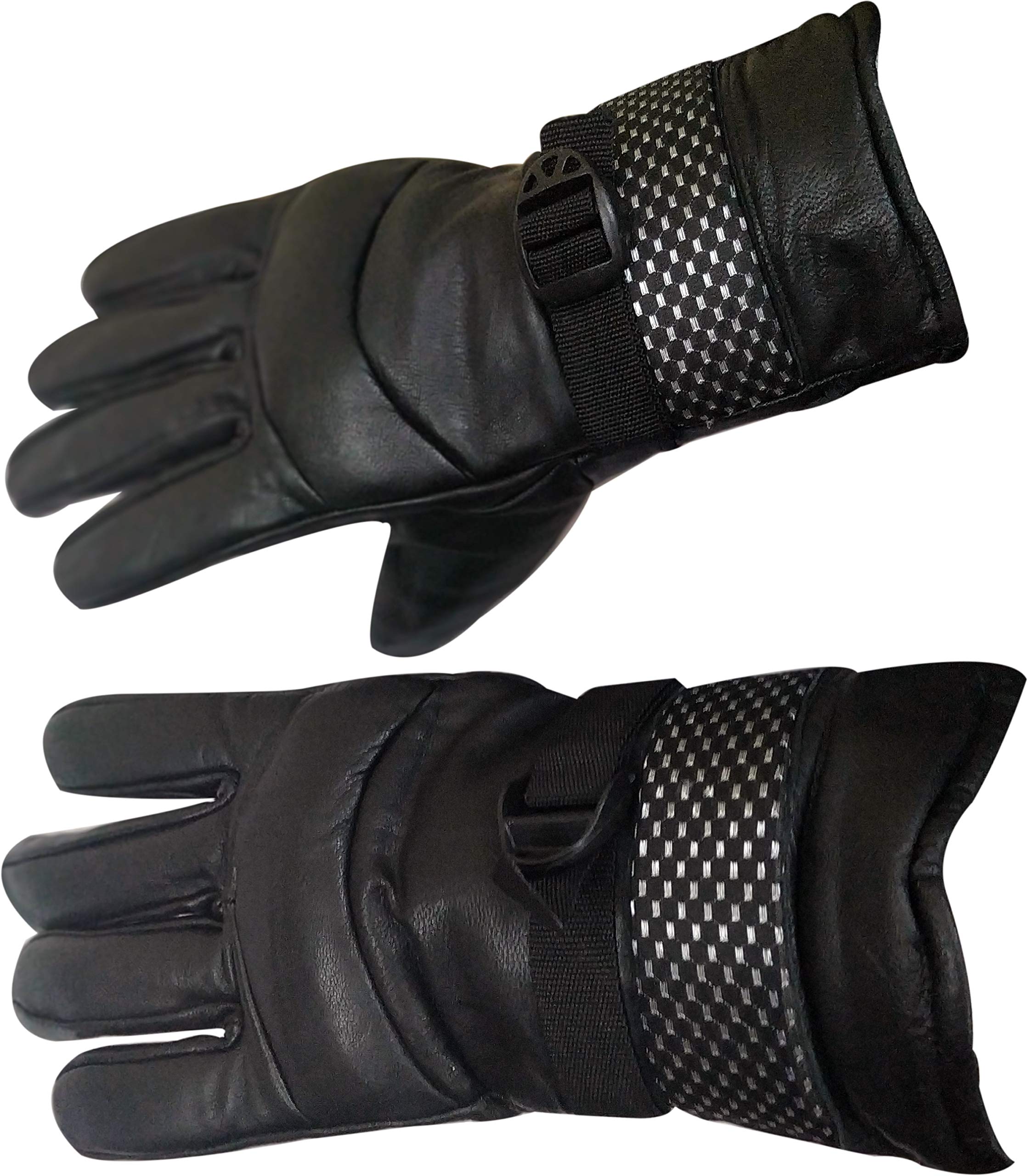 Generic Solid Leather Winter Riding Gloves (Black, L)