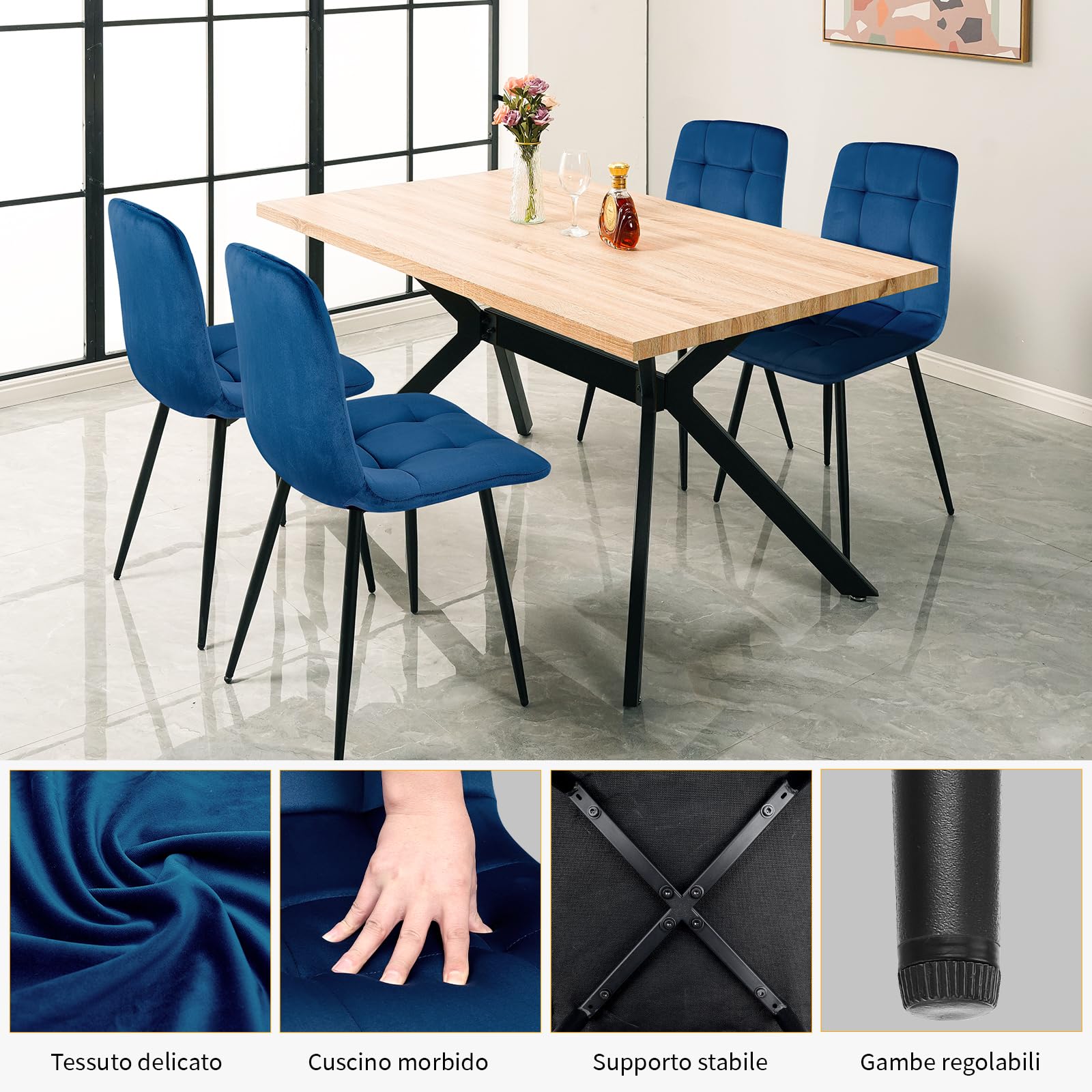 Sedie Sala da Pranzo Set di 2, Addensato Olandese Cuscino di Velluto Adatto per Sala da Pranzo, Cucina, Soggiorno, Blu Scuro.
