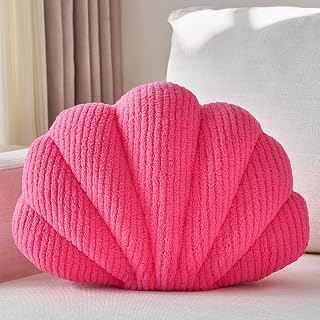 Shell Pillow, Seashell Plush Decorative Throw Pillows, Hot Pink, 14 X 11"