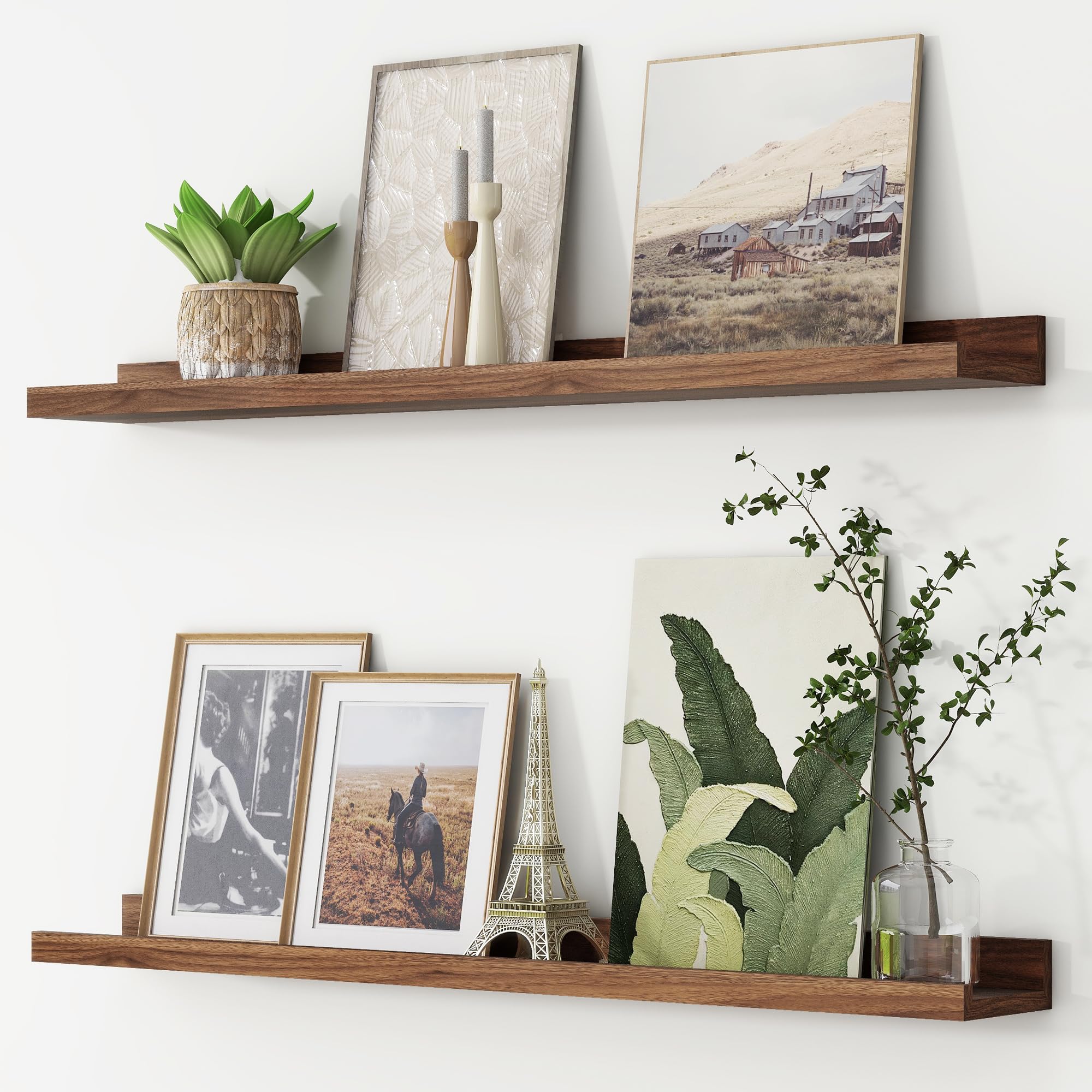 FLYJOE 90 cm Floating Shelves, Picture Ledge Shelf, Nursery Book Shelves for Toys Storage, Kids Bookshelf Wall Mounted for Living Room Bedroom Decor Books Photo Frames, Walnut, Set of 2 โ image 1