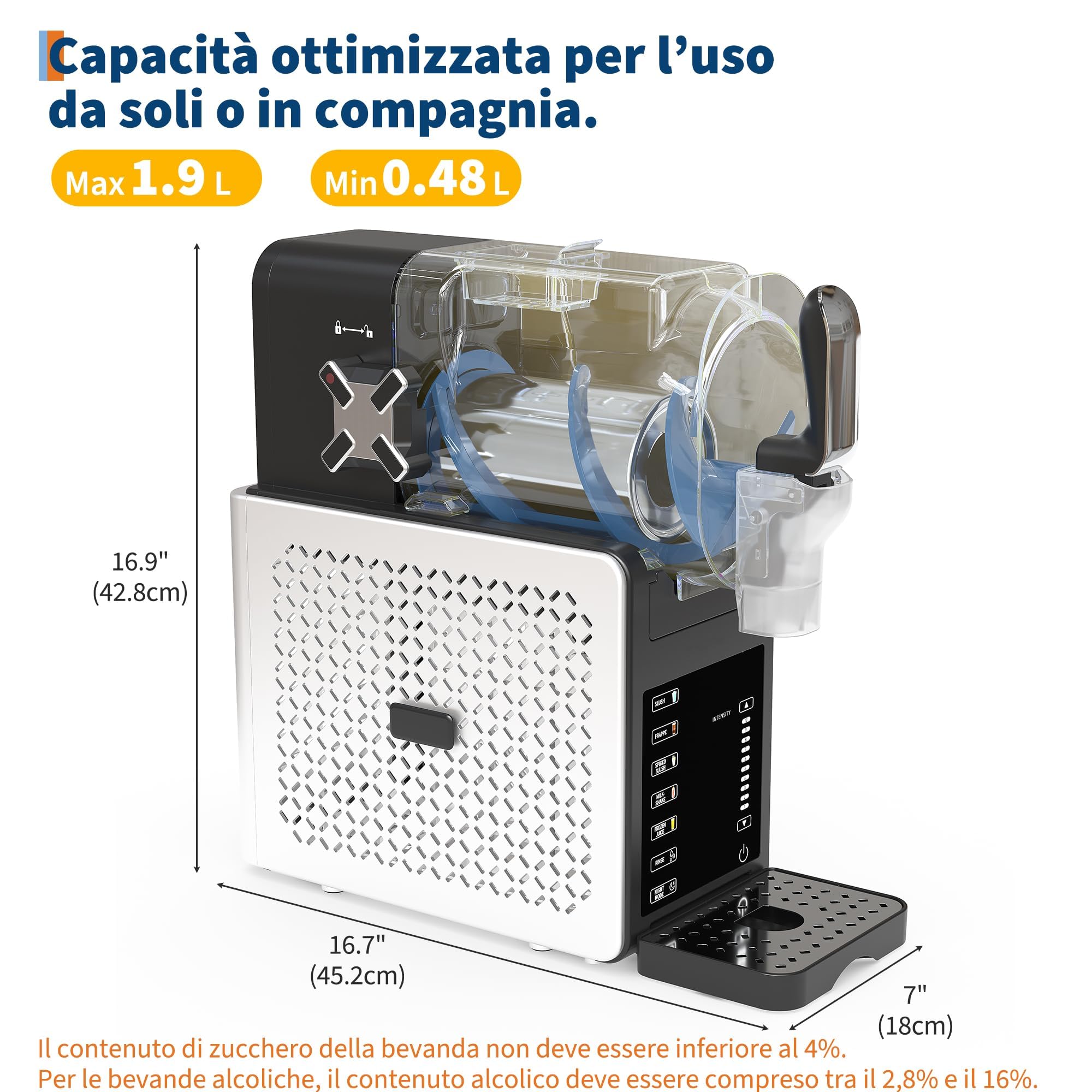 Macchina per Granite 1,9L Grande Capacità, RapidChill Tecnologia, 5 Programmi, Autopulizia, Silenziosa, Tutto-in-Uno per Slushie, Frappé, Milkshake, Cocktail, Facile da Pulire