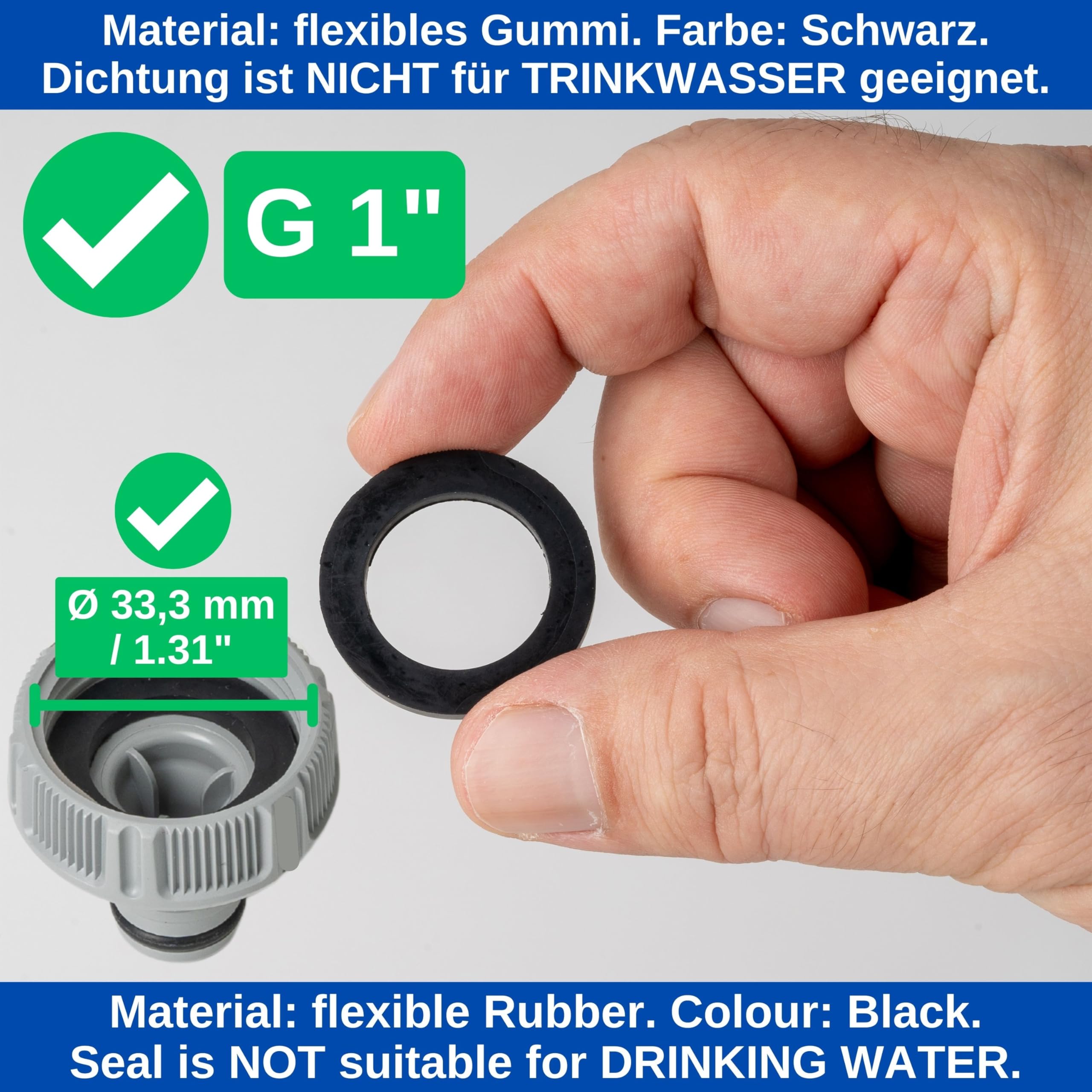Replacement flat seals set, 12 pieces, for G 1" inch garden system parts, compatible with Gardena 33.3 mm tap connector, 2802 - Image 3