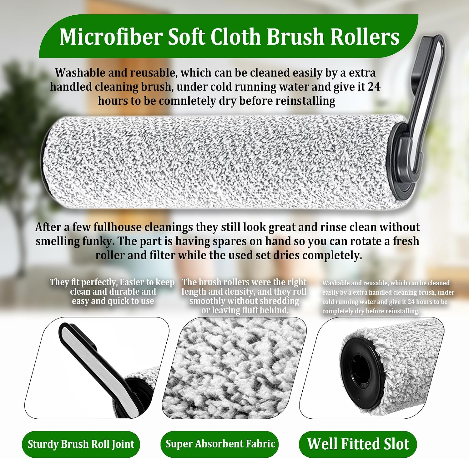 Only S5 Combo Roller Brush and Filter Replacement Parts for Tineco Floor ONE S5 Combo Cordless Wet Dry Vacuum Cleaner Accessories, 2 Brush Rollers + 2 Vacuum HEPA Filters image 3