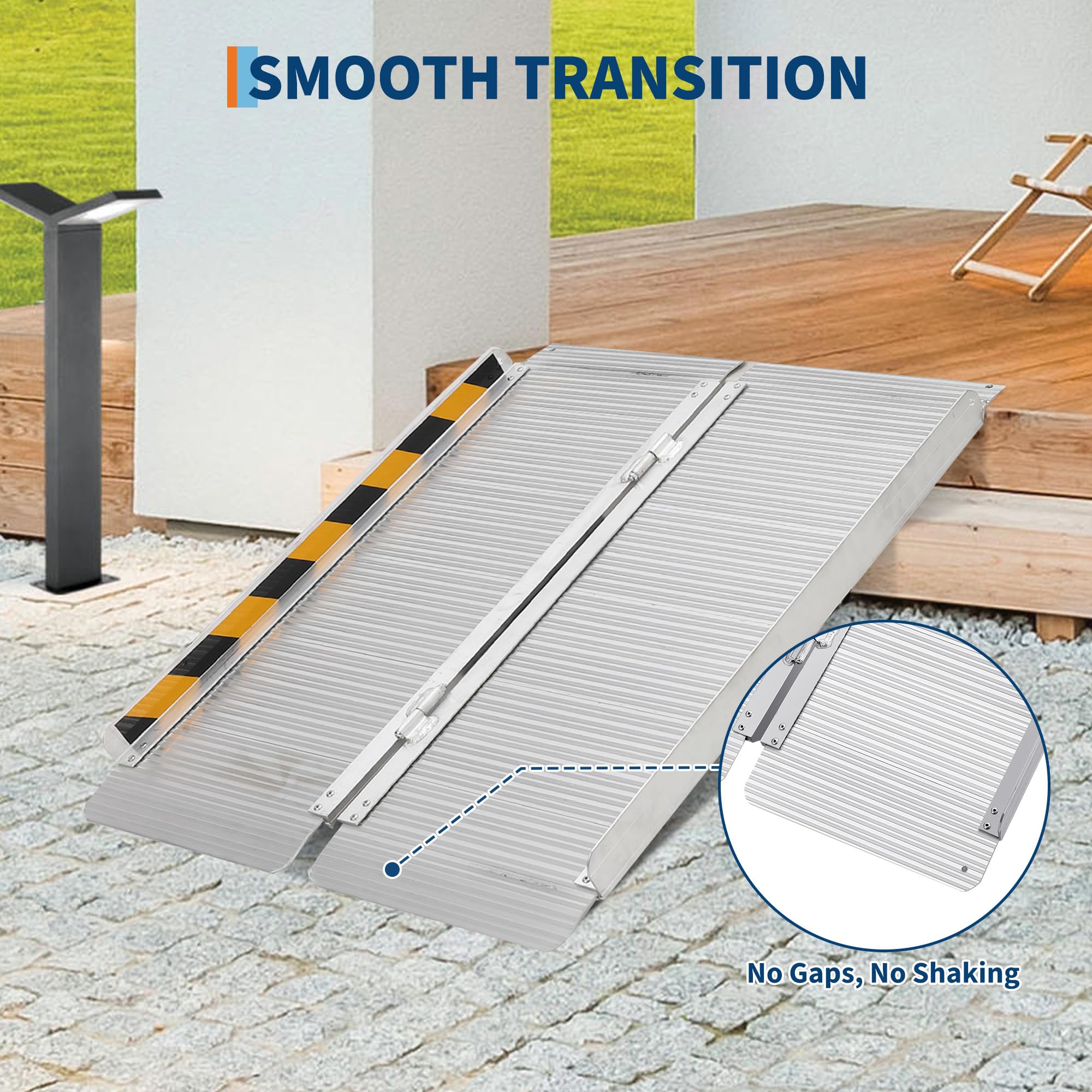 Składana aluminiowa rampa dla wózków inwalidzkich, 0,6-2,4 m, nośność do 363 kg, z blokadą bezpieczeństwa, przenośne schody progowe do wózków inwalidzkich, skuterów elektrycznych, stopni, otworów