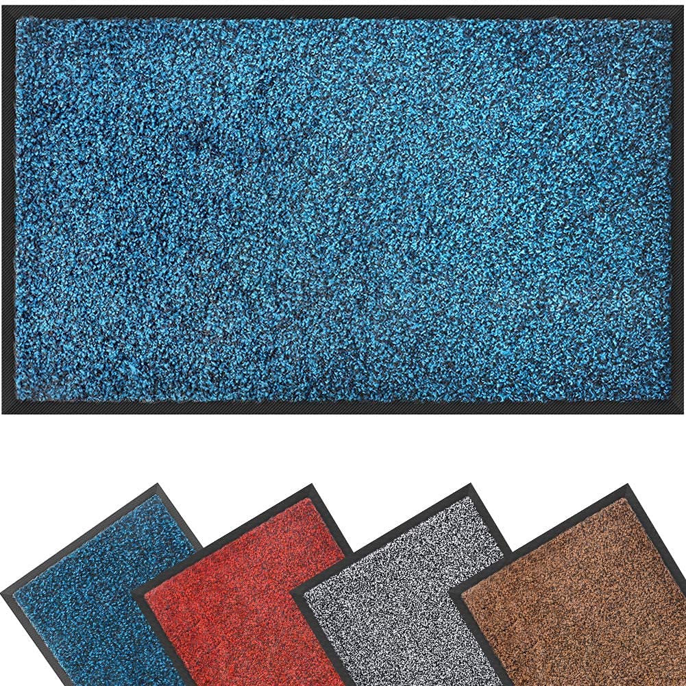 Dirt Trapper Door Mat for Indoor & Outdoor Washable Barrier Door Mat, Heavy Duty Non-Slip Entrance Rug Shoes Scraper, Super Absorbent Front Door Mat Carpet (60 x 80cm, Black Blue)