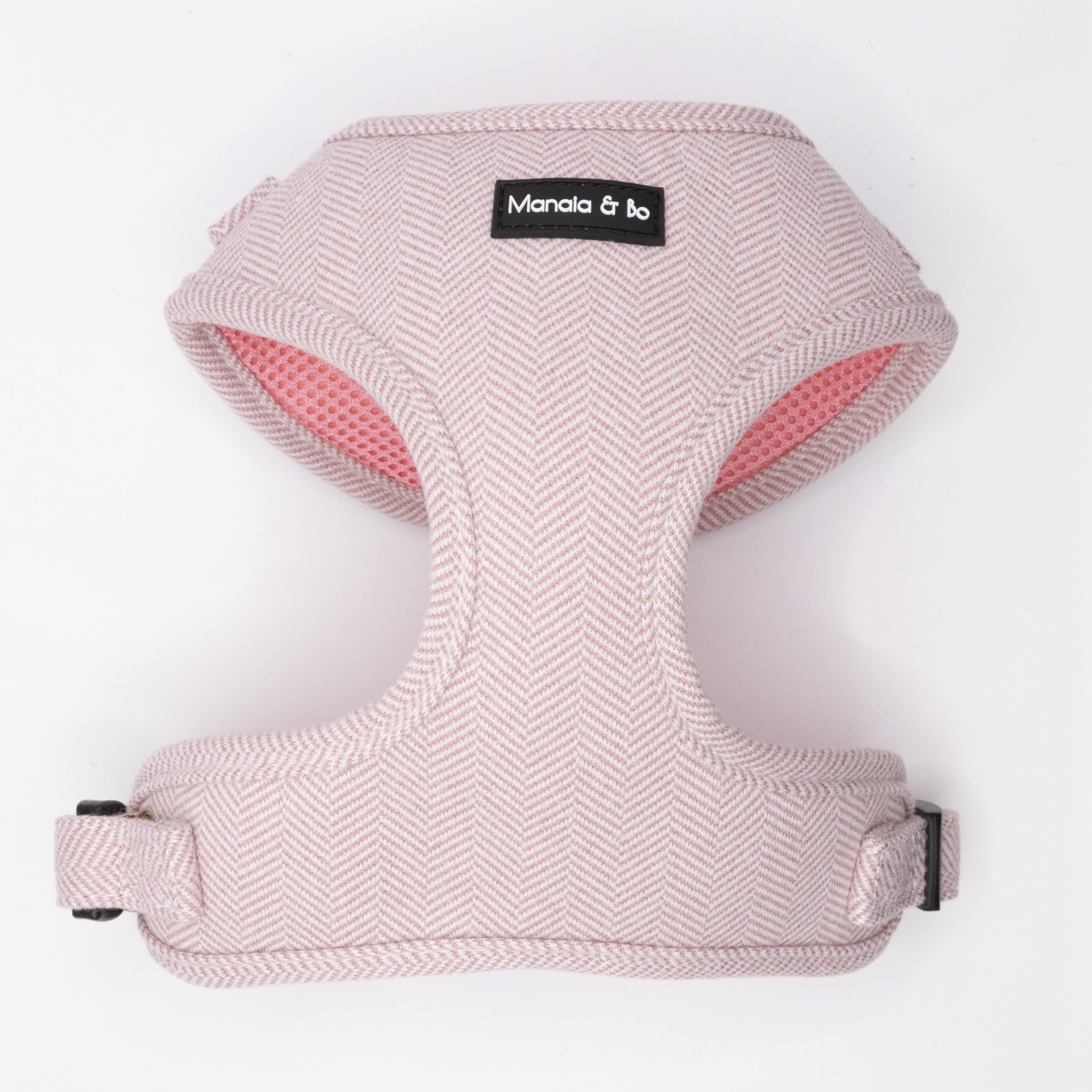 Premium Quality Adjustable Tea Rose Herringbone Tweed Dog Harness Vest with Black Fastenings | Neck: 39-51cm, Chest: 46-61cm (Medium, Harness Only) โ image 1