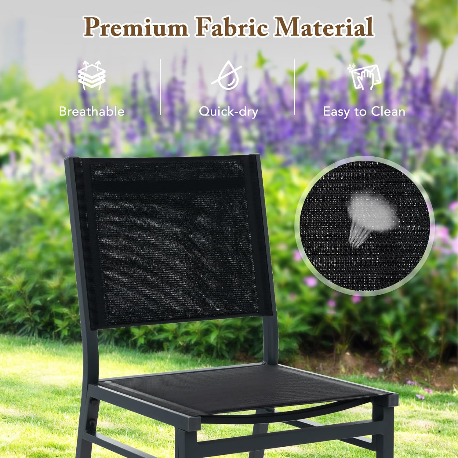 Giantex Outdoor Patio Dining Chair Set of 4, Armless Dining Chair with Breathable Fabric Seat & Backrest, Heavy Duty Aluminum Frame, Outside Lightweight Patio Chairs for Porch Garden Yard Poolside