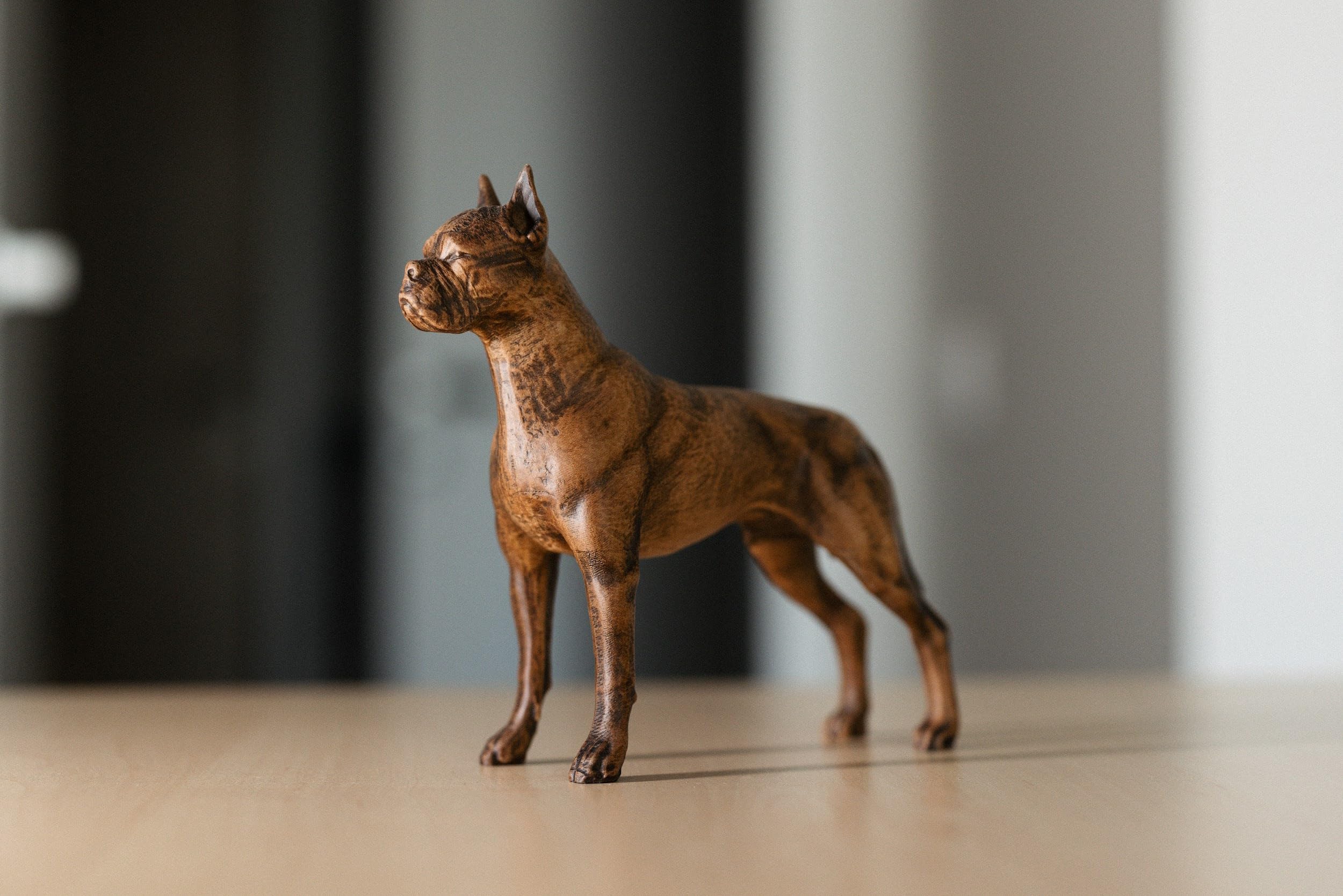 5.12" Handmade Boxer Dog Figure – Wood Ornament, Detailed Home Decor for Pet Owners, Rustic Animal Art Piece, Collectible Sculpture for Dog Lovers