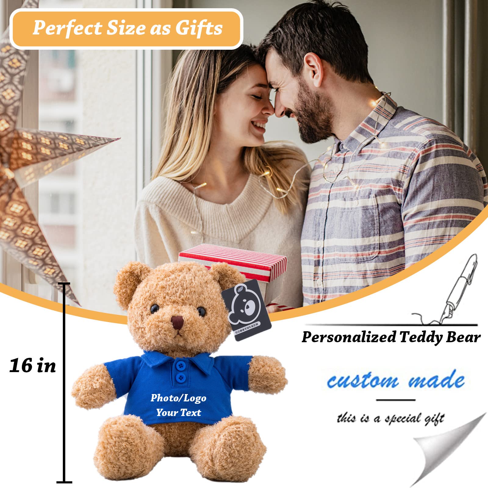 Customized Teddy Bear Plush Toy - Personalized With Text & Photo, 13 Inch, Great Gift For Birthdays & Holidays