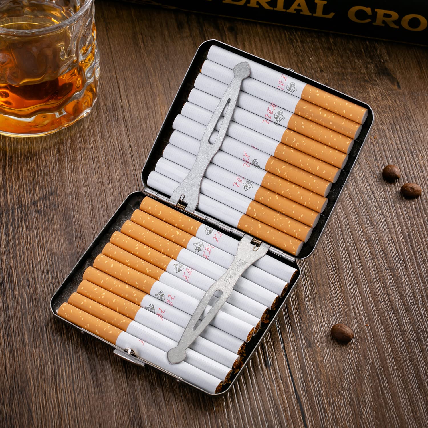 Papierośnica w stylu vintage, srebrna, męska, metalowa, z pudełkiem na prezent, w stylu retro, dla mężczyzn i kobiet, antyczna papierośnica, 20 papierosów, ze stali nierdzewnej, dla mężczyzn i kobiet