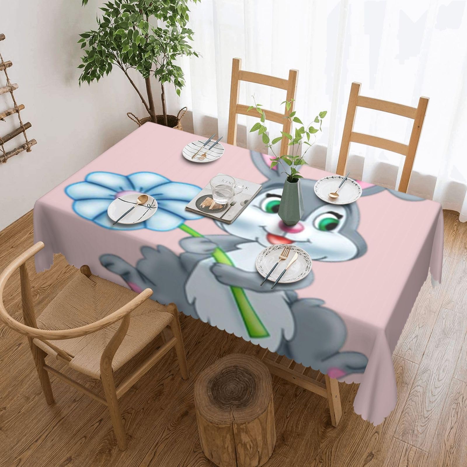 Nappe lapin de Pâques grand format lavable au rendu élégant pour réception