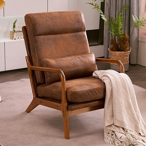 XIAOSENLIN Silla Accent moderna de mediados de siglo con almohada respaldo alto tapizada con marco de madera maciza y cojín suave para sala de estar