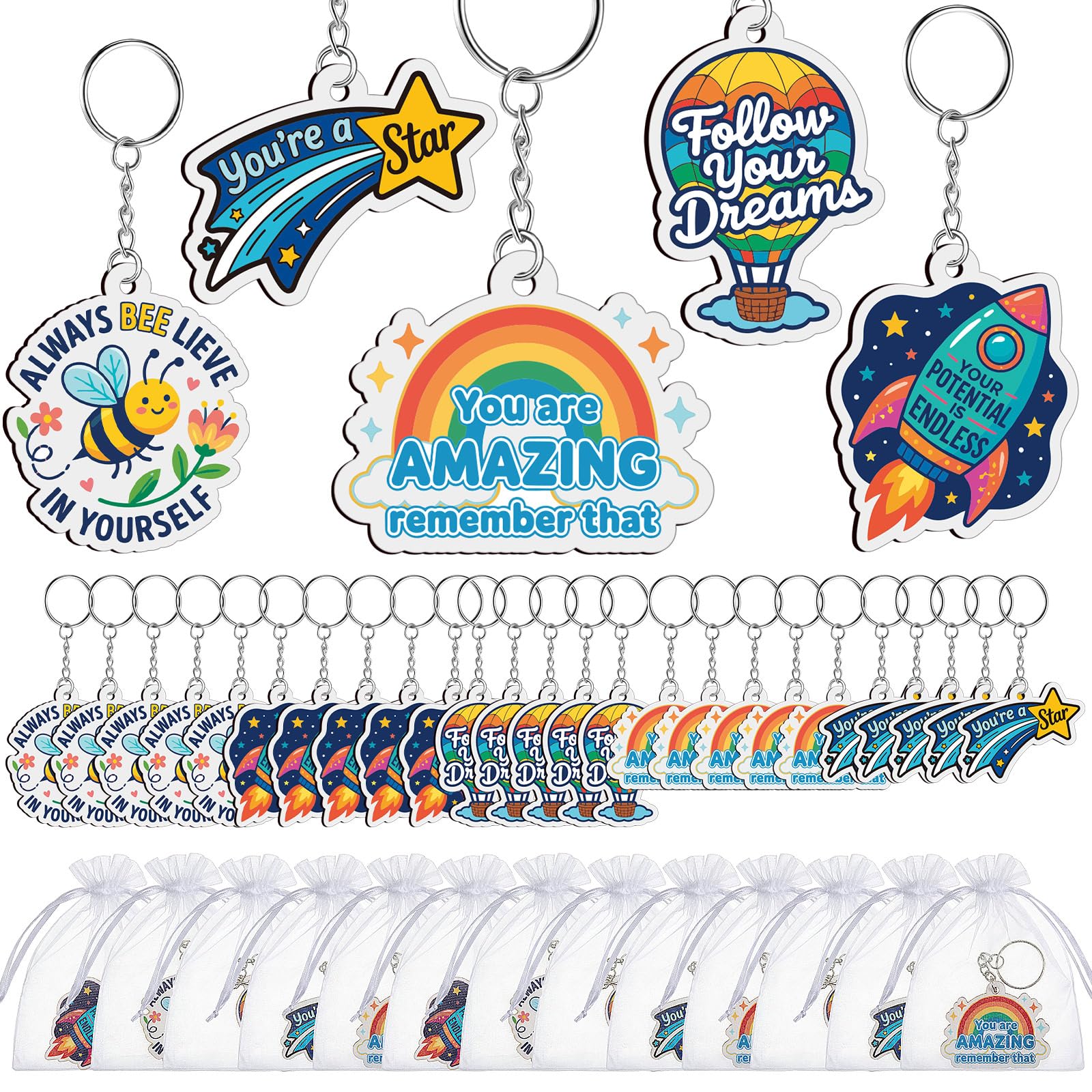 Namalu 30 Pieces School Cartoon Leaver Keyring Gifts Class End of Term Token Favor Teacher to Pupil Leaving Gift Colorful End of Term Gifts for Children Wooden Token