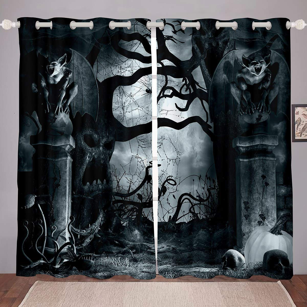 Loussiesd Boys Colour 15 Halloween Theme Window Curtain For Kids Teens Witch Forest Curtains Dark Gothic Style Curtains For Bedroom Scary Halloween Night Darkening Thermal Drapes W46*L72,2 Panel Set