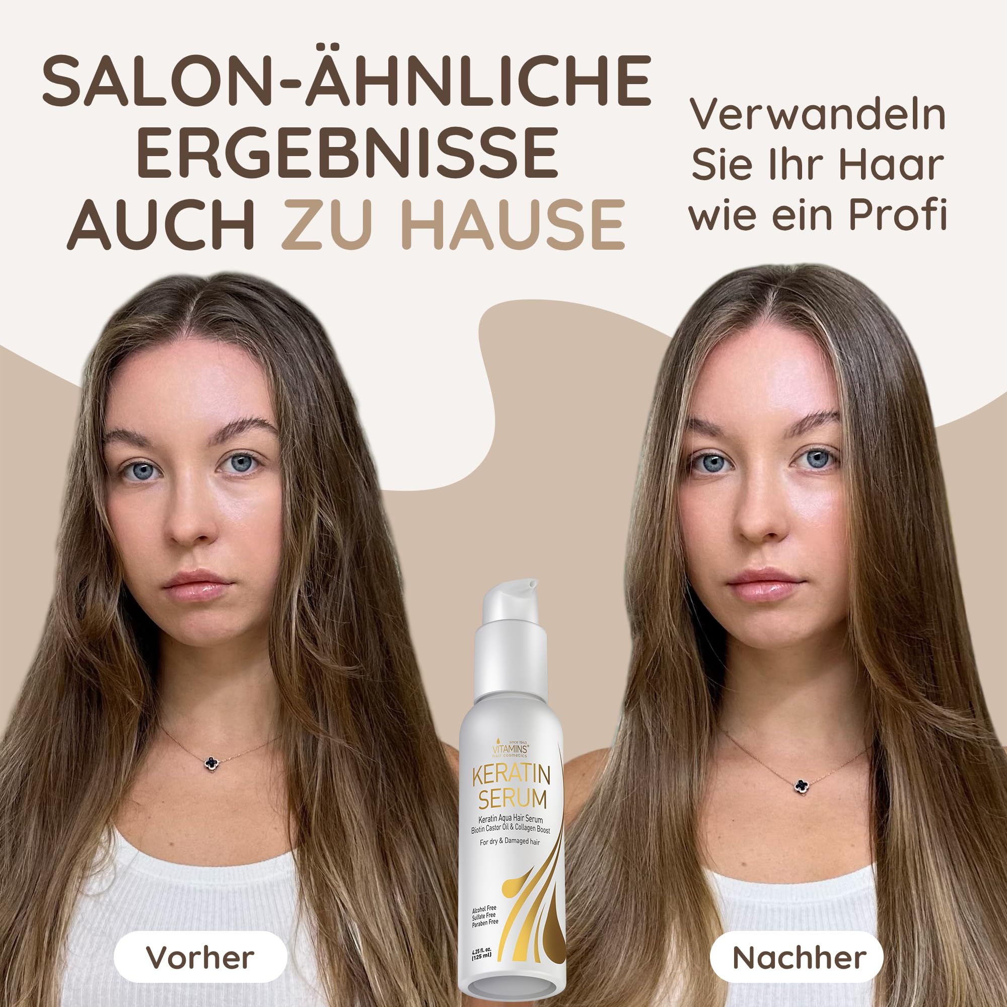 Vitamins Haar Serum Keratin Haarpflege - Biotin, Kollagen und Castor Oil Anti Frizz Haarserum - Kokosöl Hitzeschutz Finish Protein Treatment für kaputte trockene Haare
