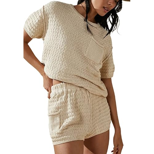 NUFIWI Women Knitted Two Piece Sweater Set Short Sleeve Crewneck Blouse Top High Waist Shorts Tracksuit Y2k Outfits