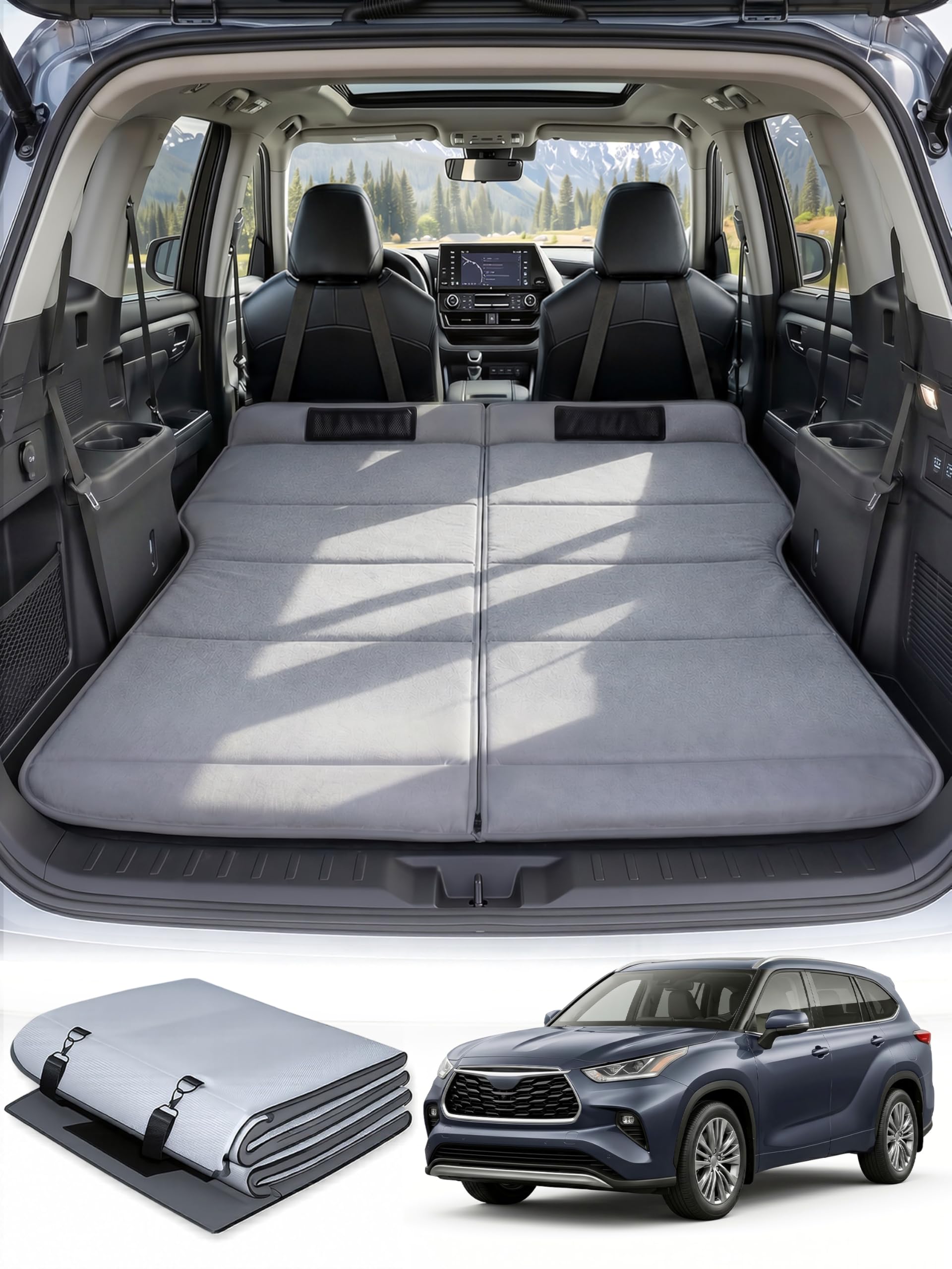 Car Bed for Toyota Highlander, Foldable Non-Inflatable Soft Foam Camping Mattress, Thickened Portable SUV Trunk Sleeping Pad, Air Mattress Upgrade for Camping &amp; Travel Essentials, Outdoor Bed