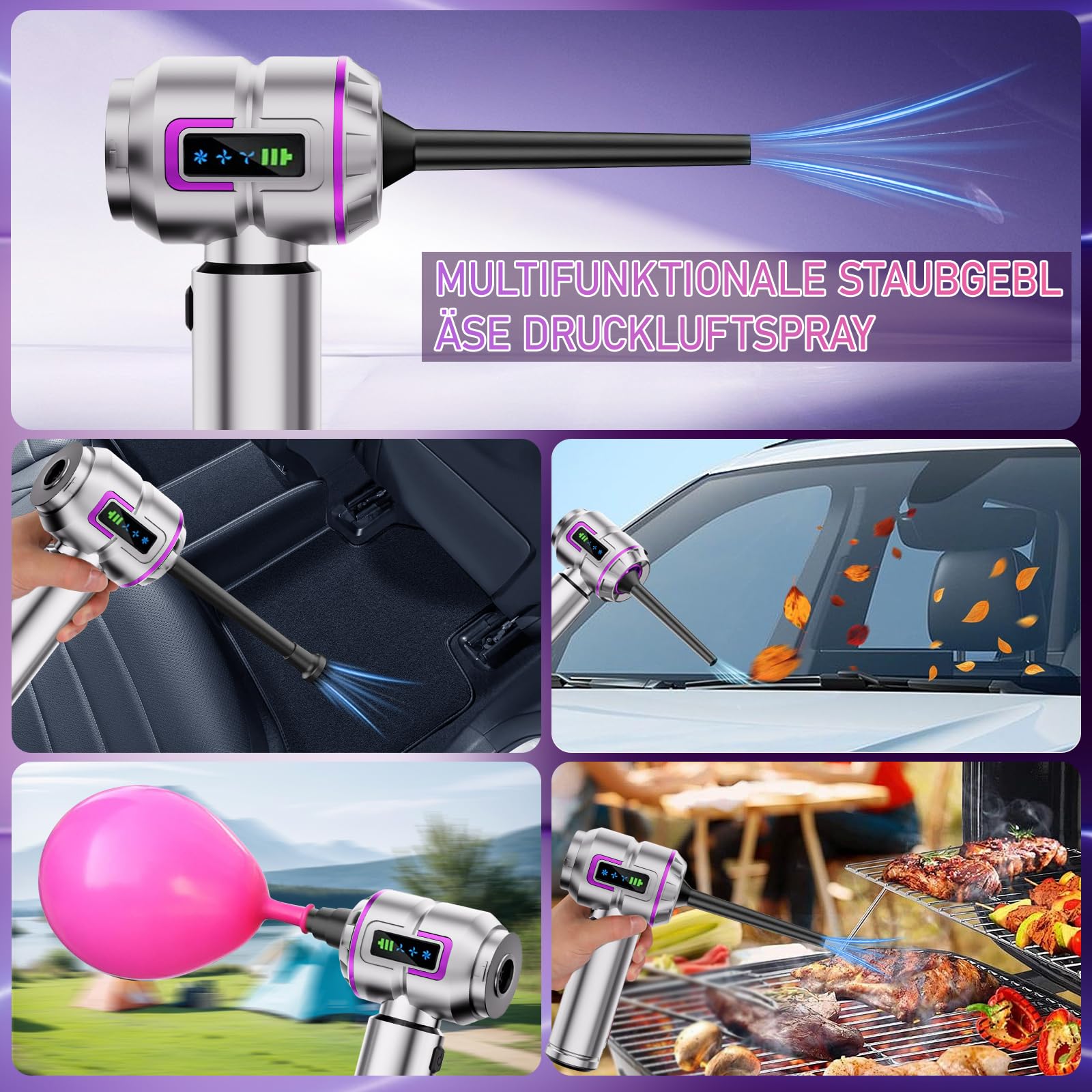Handstaubsauger Akku, Autostaubsauger Kabellos 27000Pa Mini Staubsauger, Aufladbar Tragbar Leicht Auto Staubsaug Stark, 220000 U/min Elektrische Staubgebläse für den Auto, Küche,PC, Sofa