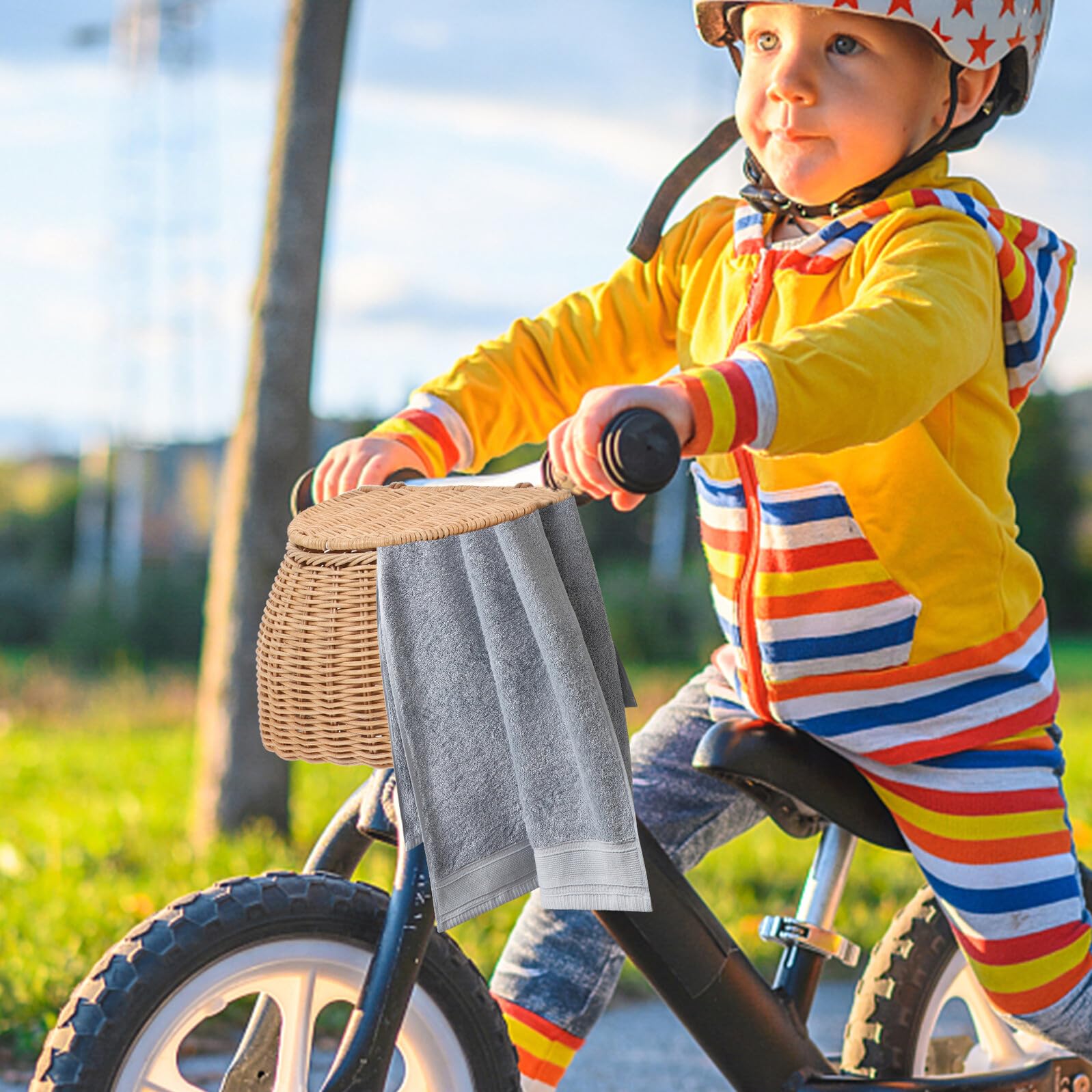 Cesta de Bicicleta para Niños, Canasta Frontal Amarilla de Ratán