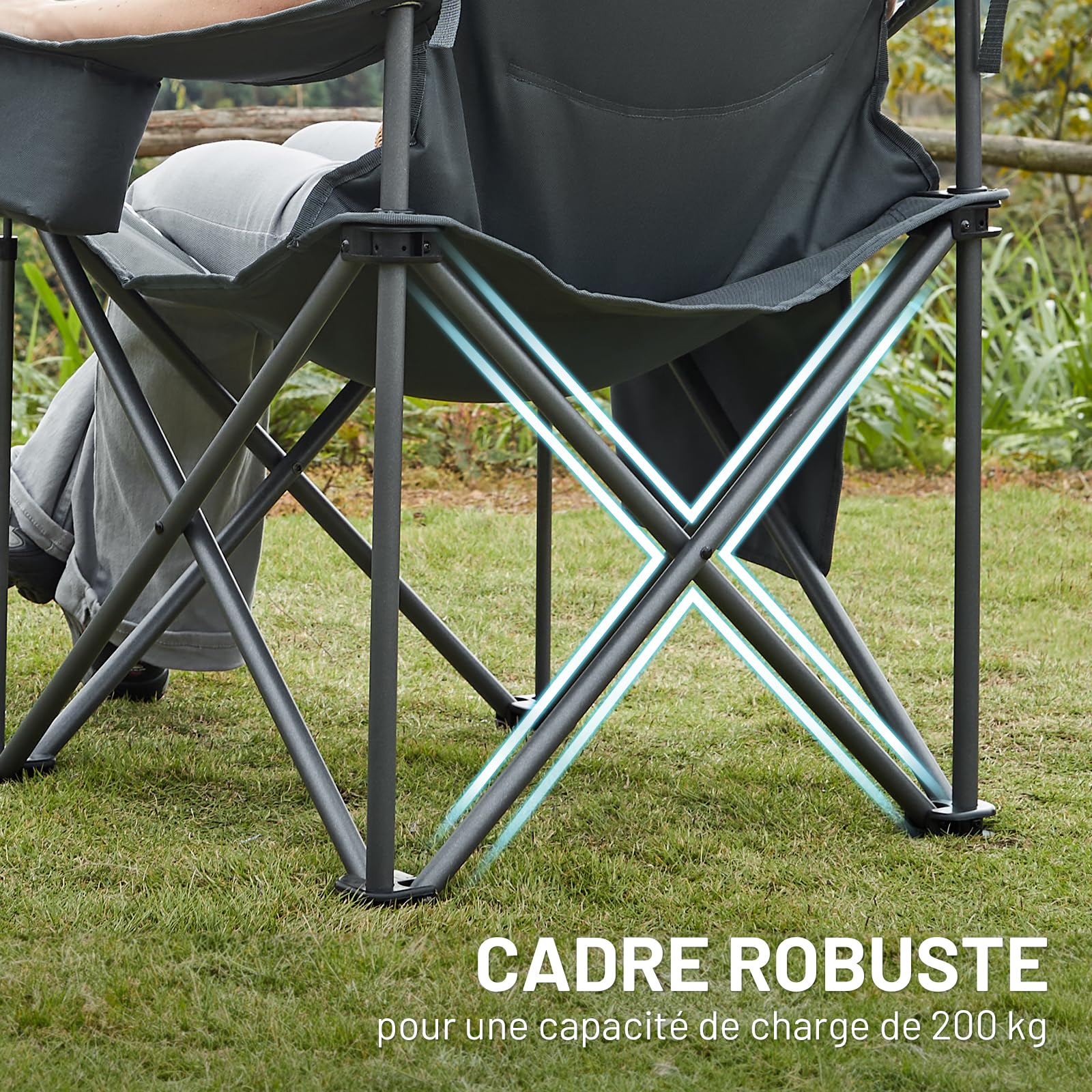 TIMBER RIDGE 2Pcs Chaise Pliante Camping 200kg 63cm Large-siège Confortable Chaise de Exterieur Rembourrée Porte-Gobelet Sac Isotherme Accoudoirs Réglables pour Pêche Voyage Festival