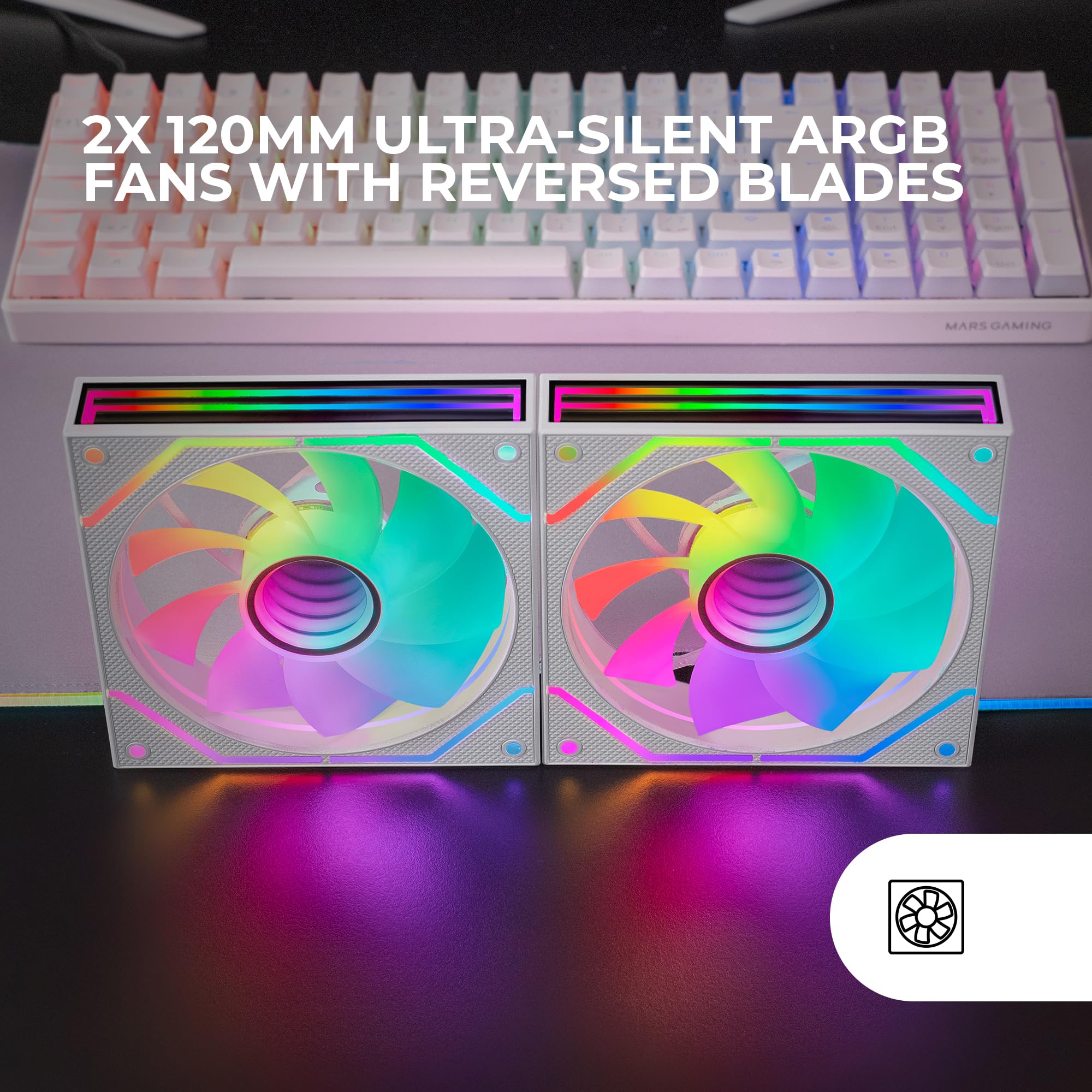 Mars Gaming MFD, Ventilador 120mm CHROMA RGB Dual Automático, Ultra Silencioso 14dB, Conexión Molex 4PIN, Sistema Antivibraciones, Transparente — view 49