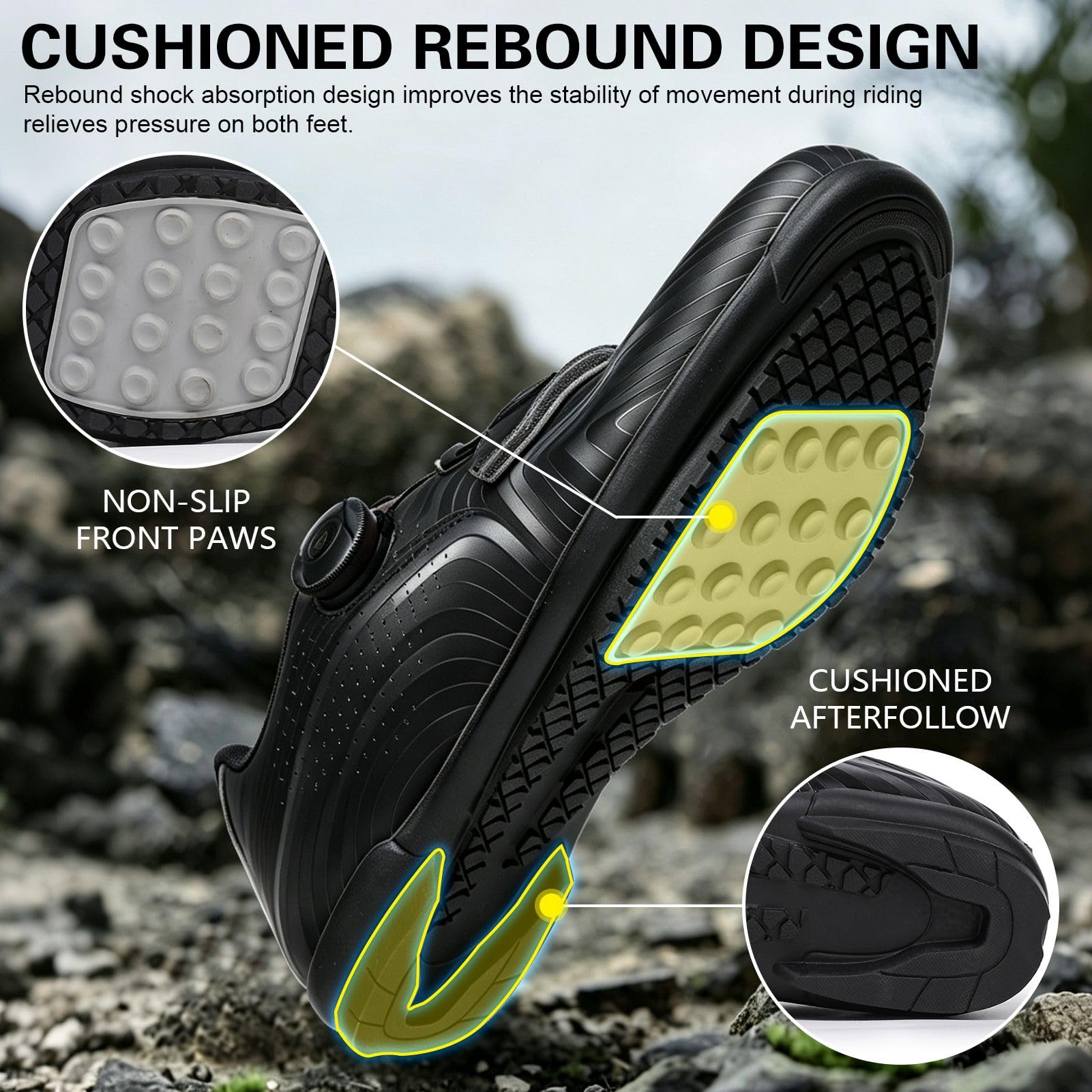 Scarpe da Ciclismo Unisex, Stivali da Bicicletta da Strada E da Mountain Bike Uomo Donna con Suola in Gomma, Sneaker per Ciclismos con Sistema di Allacciatura Rapida BlackStripes 46 EU