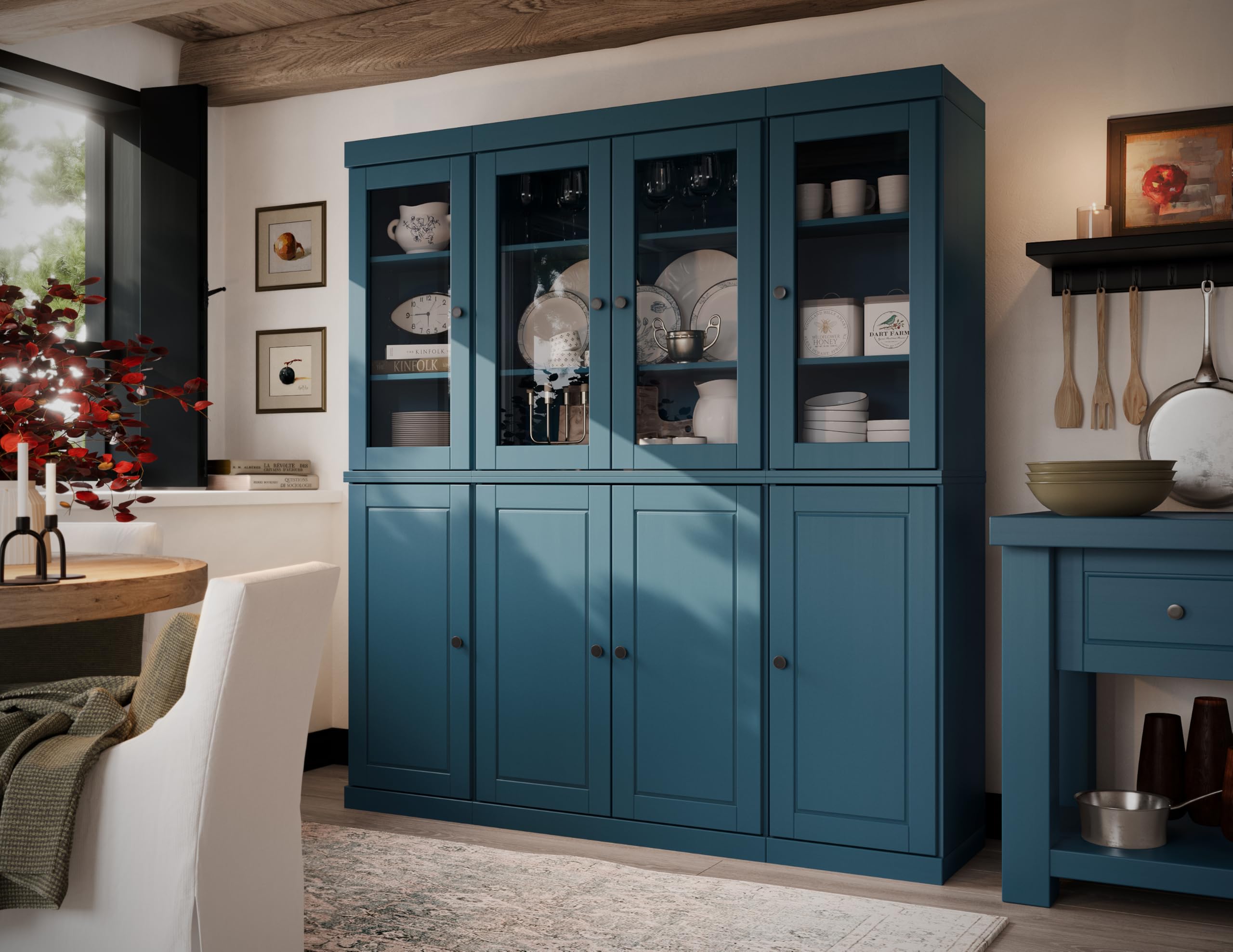 Palace Imports100% Solid Wood Kitchen Pantry with 2-Drawer Kit, Teal Blue, 65" w x 71.5" h x 15.5" d, Renewable Eco-Friendly Wood, Made in Brazil