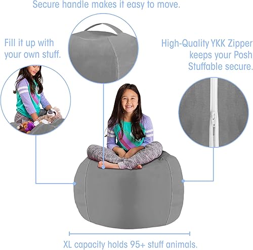 Miniatura 338 de Posh Stuffable - Sillón puff con almacenamiento para niños, contenedor de animales de peluche, organizador de juguetes de niños Lienzo Burbujas Azul