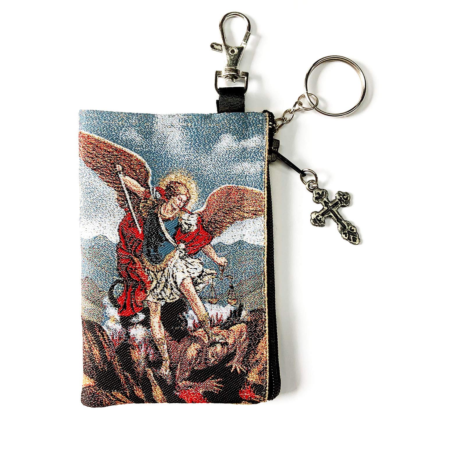 AIntlSt Michael Icon Reversible Tapestry Rosary Key Chain Coin Holder Case Pouch 4 3/4 Inch