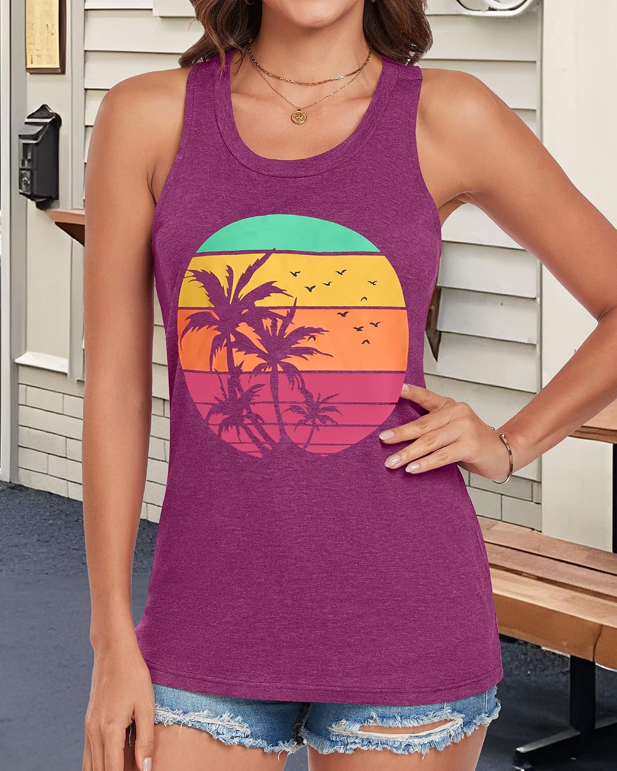 Womens Racerback Tank Tops Summer Sleevelesss Round Neck Graphic Shirts image 4