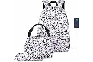 Girls Cheetah Backpack with Lunch Box and Pencil Case