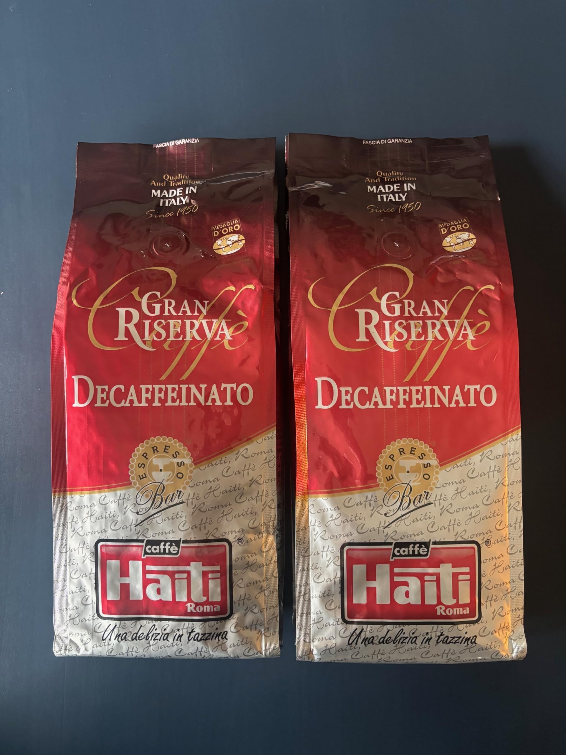 Caffè Haiti Roma Gran Riserva Café Espresso Descafeinado, Made in Italy, en grano en paquete de 2 x 500 g