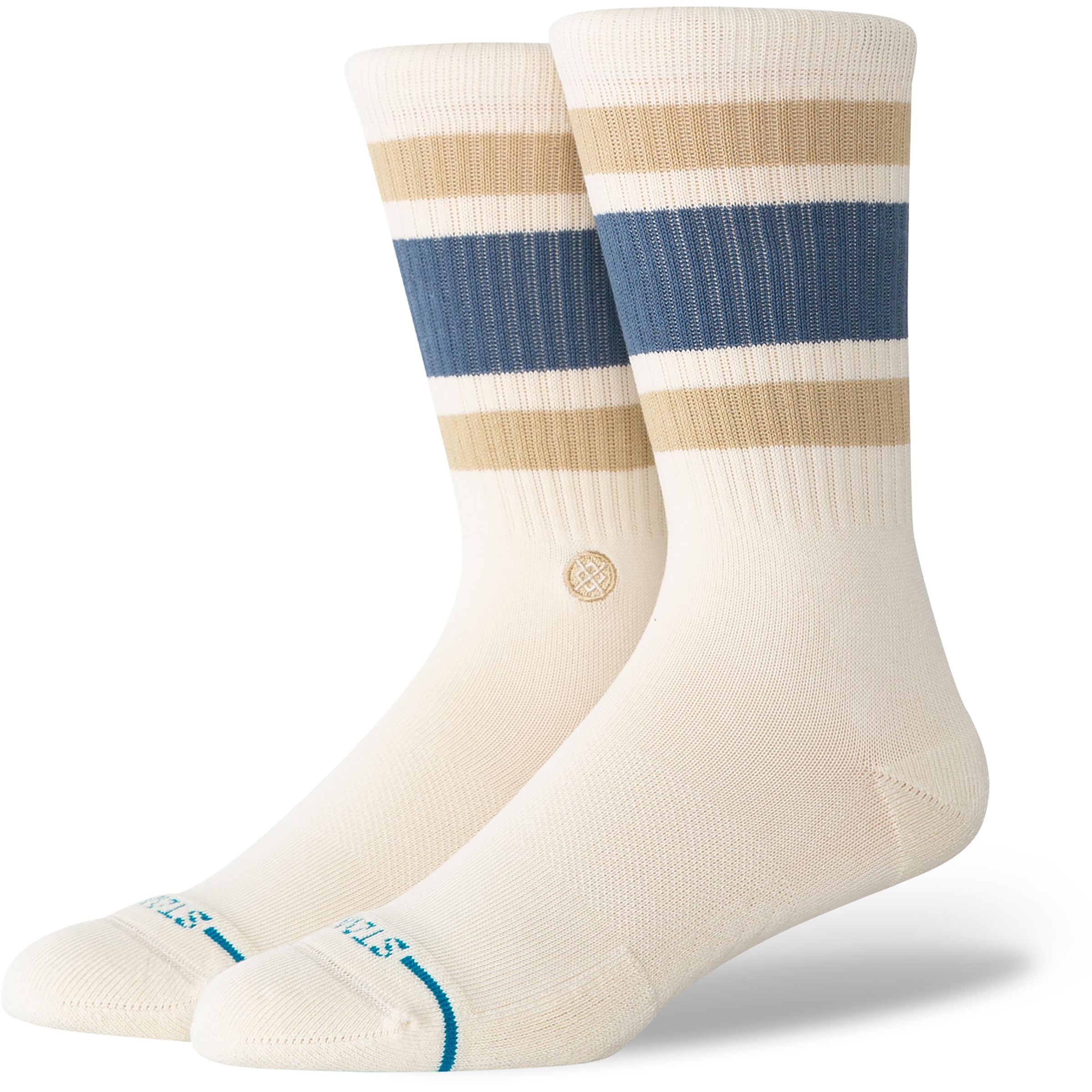 Stance Boyd Crew Socks Striped Ivory Cream Striped Cushioned Medium